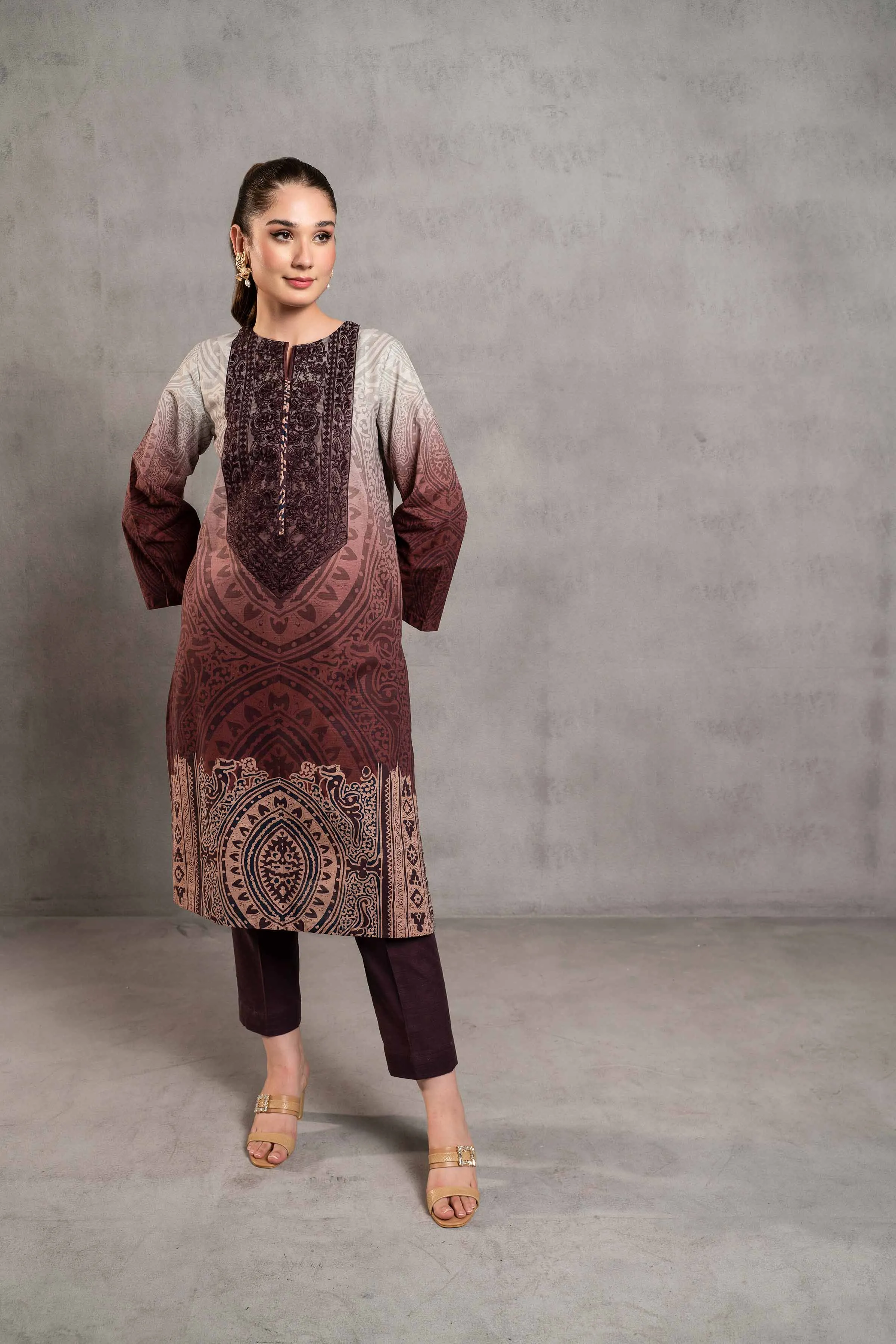 2 Piece - Digital Printed Embroidered Suit - 42303299