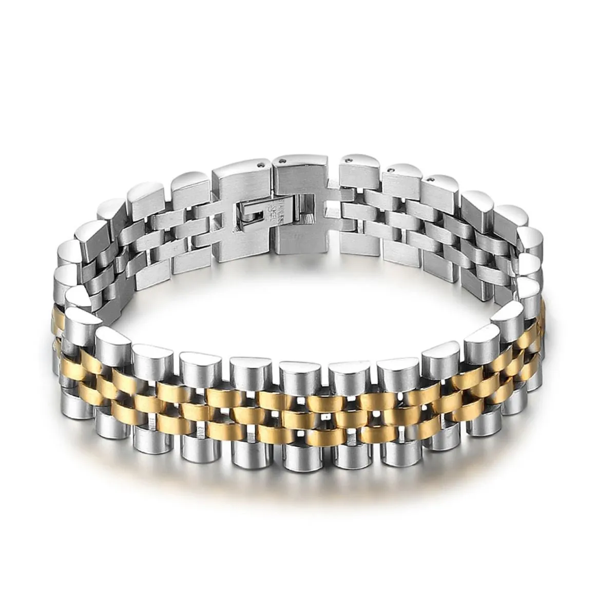 316L Surgical Stainless Steel 22K Gold Rhodium Mens Stylish Bracelet