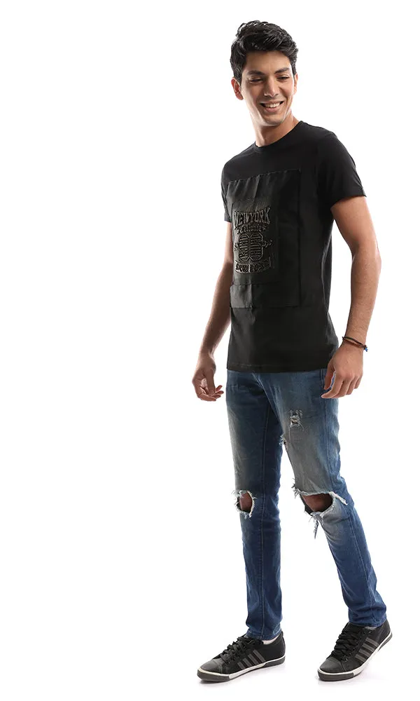 47417 3D NY Calionia Printed Black Tee