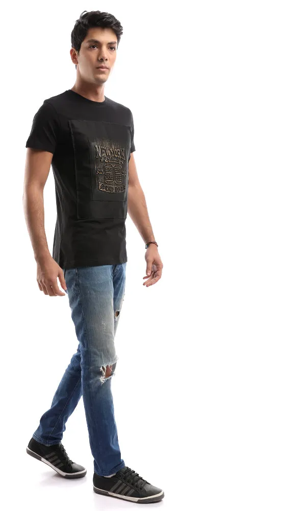 47417 3D NY Calionia Printed Black Tee