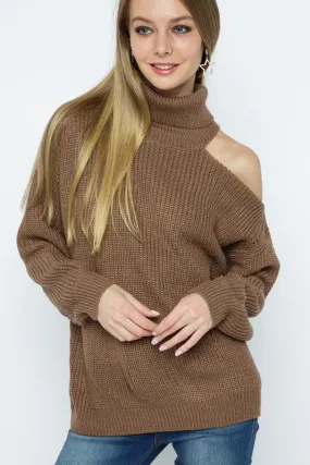 Adele Cut-Out Shoulder Sweater- Khaki