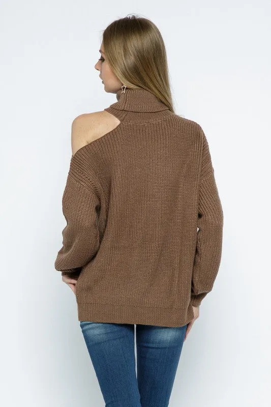 Adele Cut-Out Shoulder Sweater- Khaki