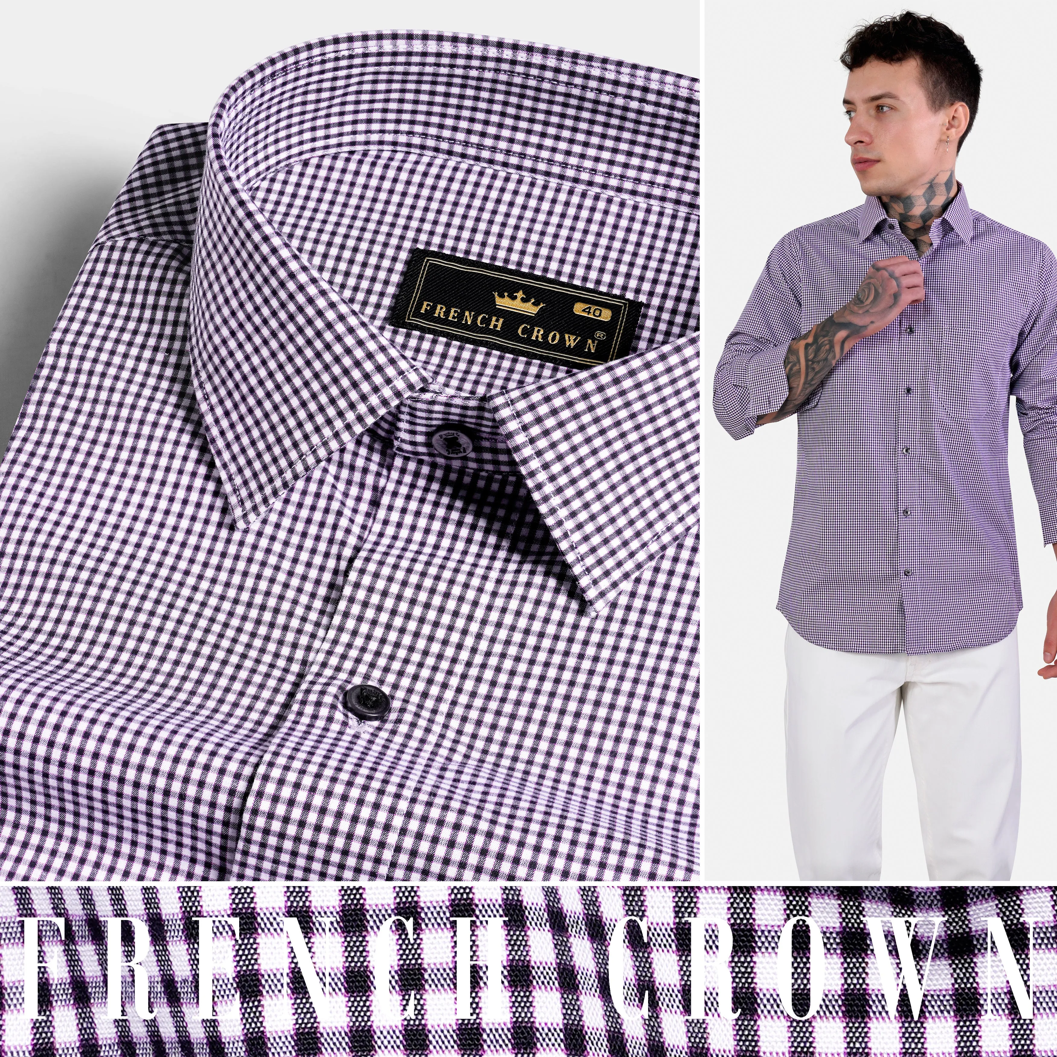 Affair Purple and Black Gingham Checkered Premium Cotton Shirt