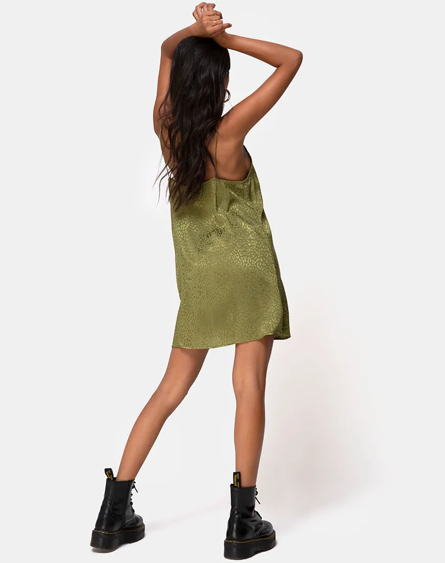 Akina Dress in Satin Cheetah Khaki