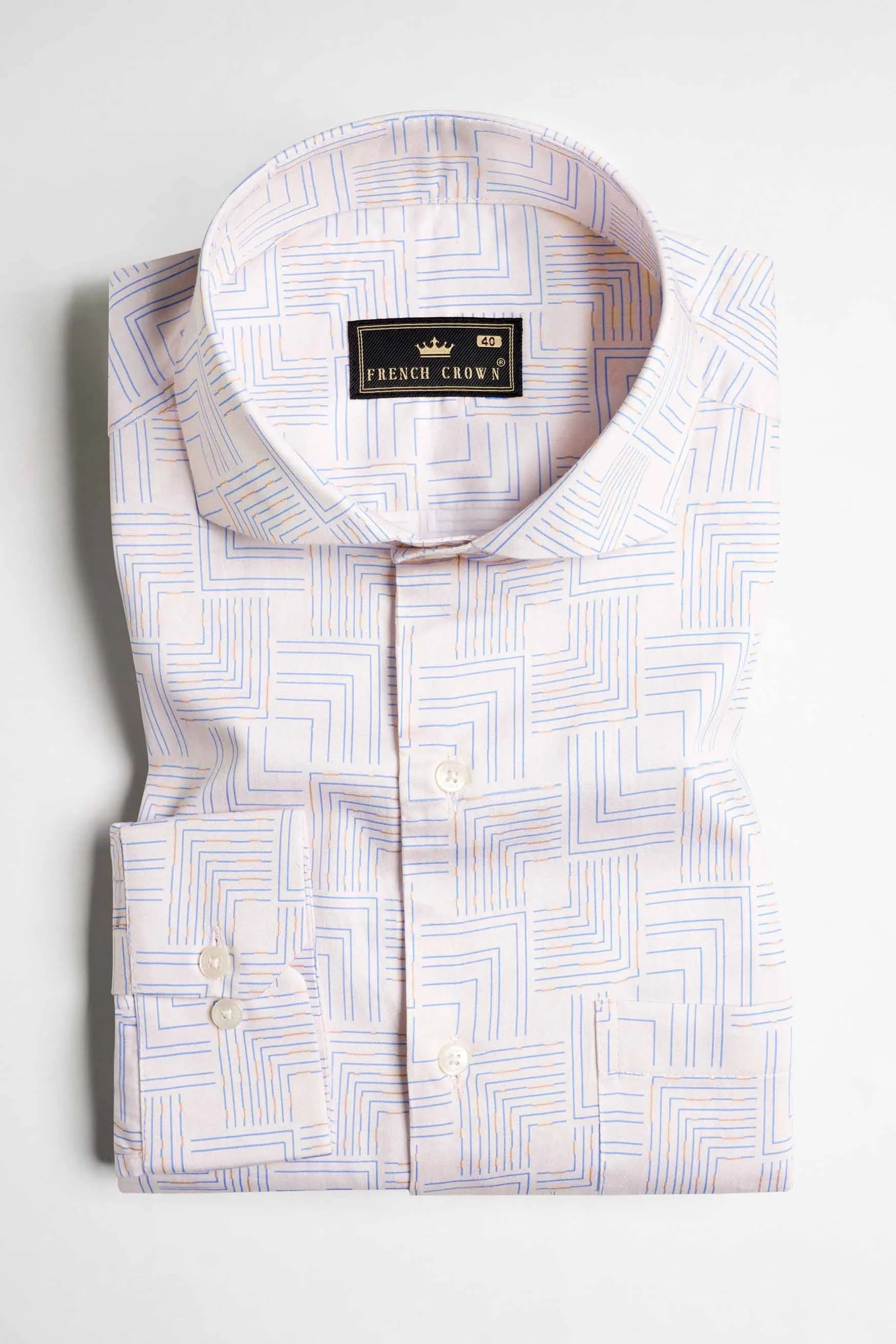 Almond Cream and Danube Blue Printed Subtle Sheen Super Soft Premium Cotton Shirt