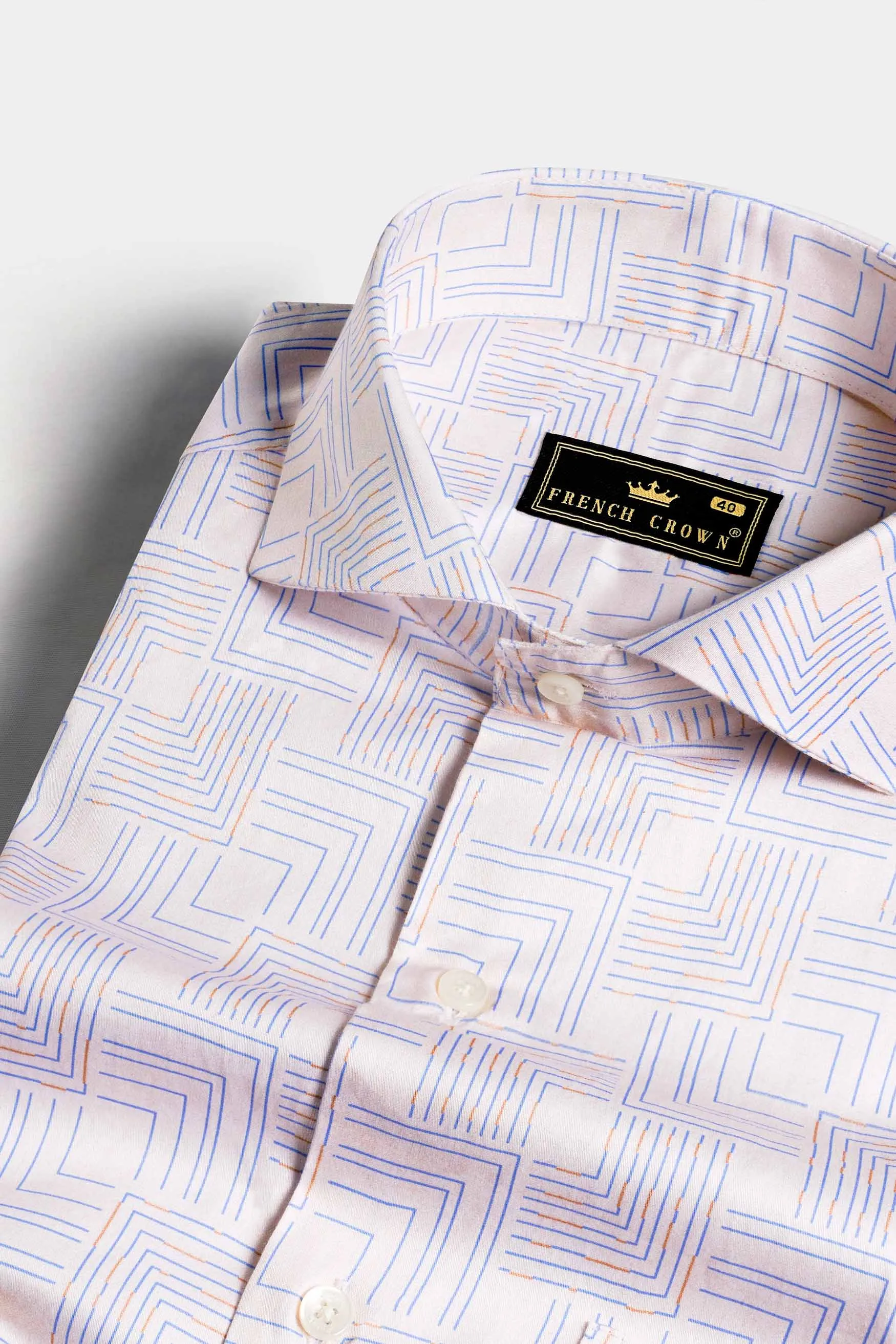 Almond Cream and Danube Blue Printed Subtle Sheen Super Soft Premium Cotton Shirt