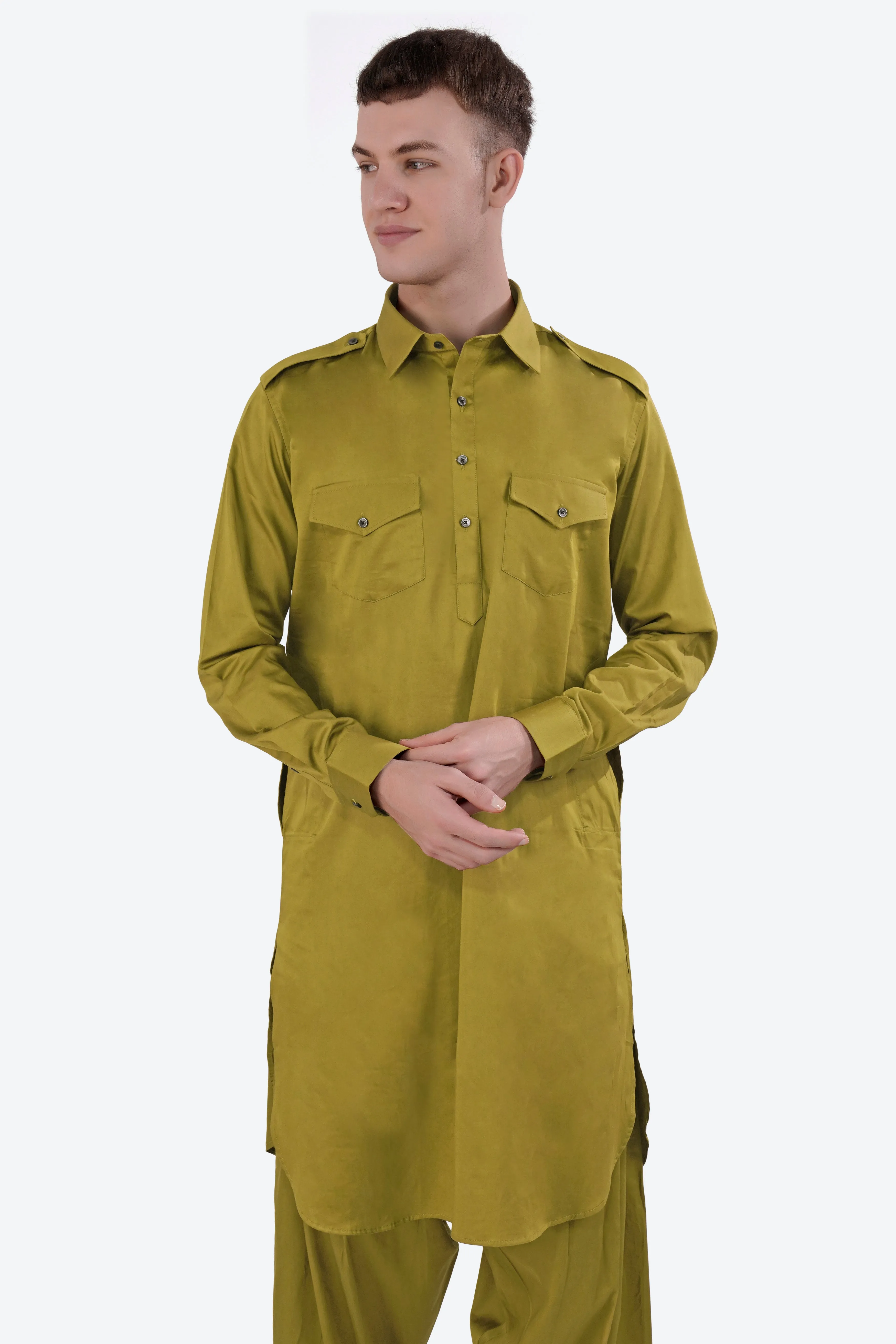 Alpine Green Subtle Sheen Super Soft Premium Cotton Pathani Set