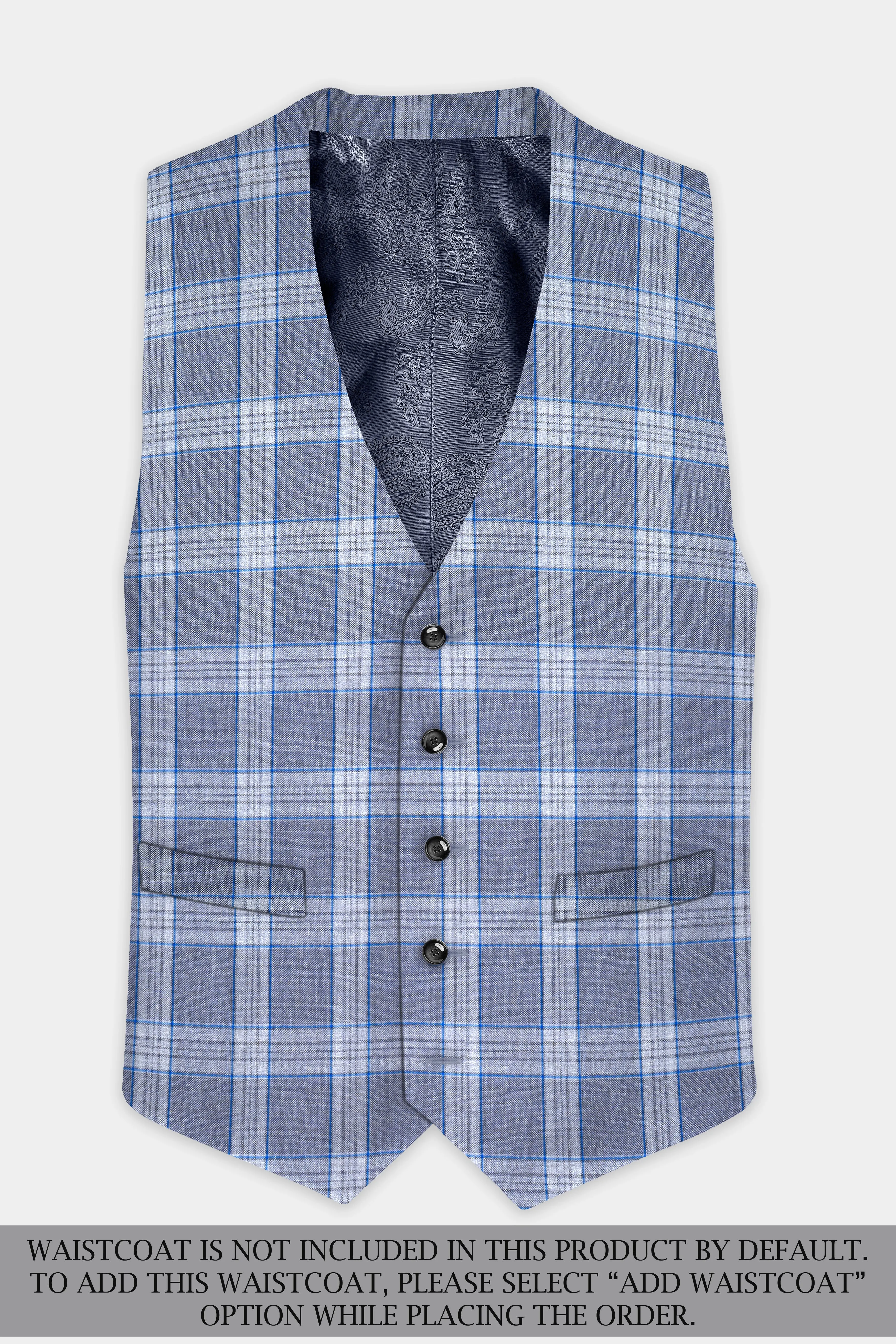 Amethyst Smoke Blue Checked Wool Blend Double Breasted Suit