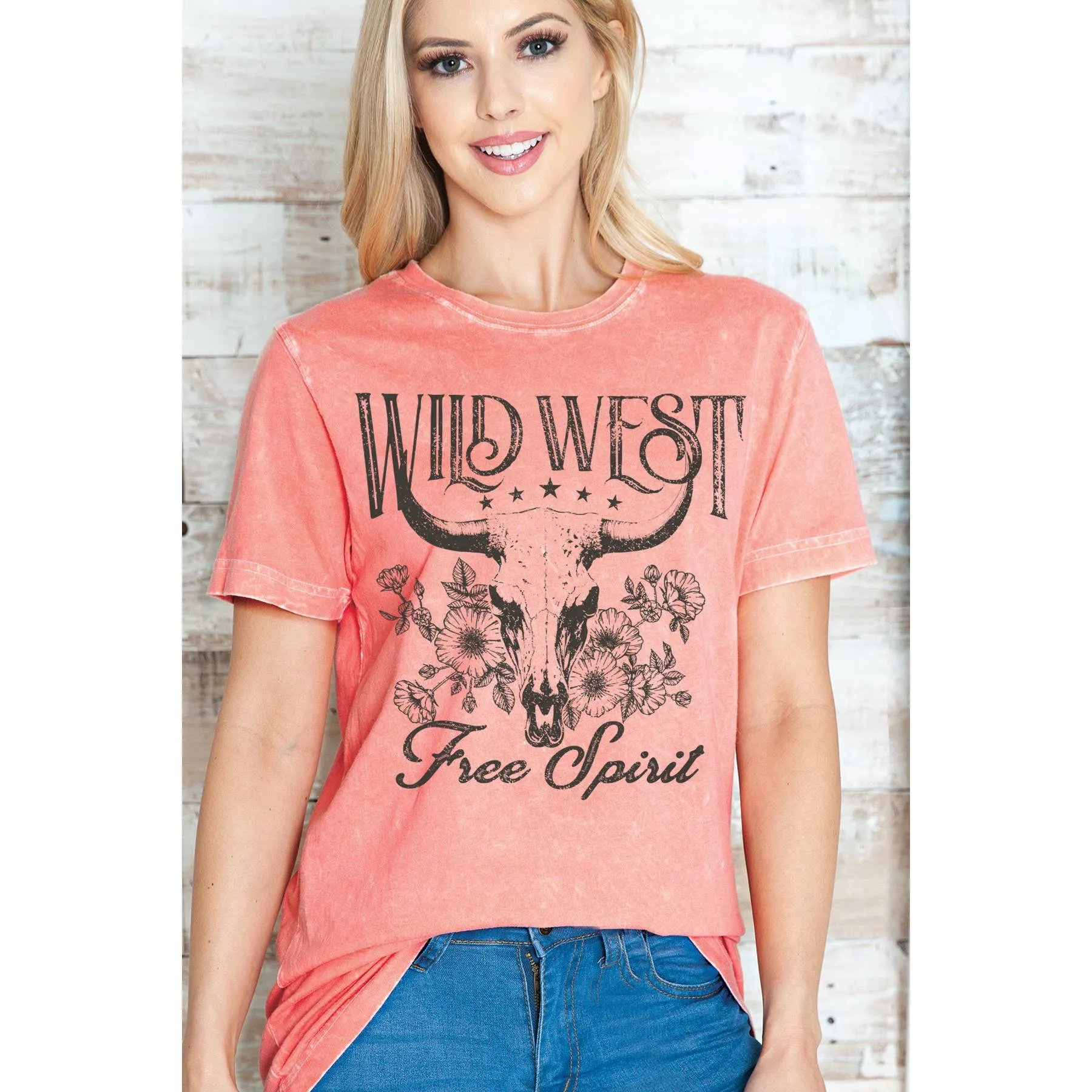 Amused By Blue Wild West Tee in Mineral Wash Coral MD6386