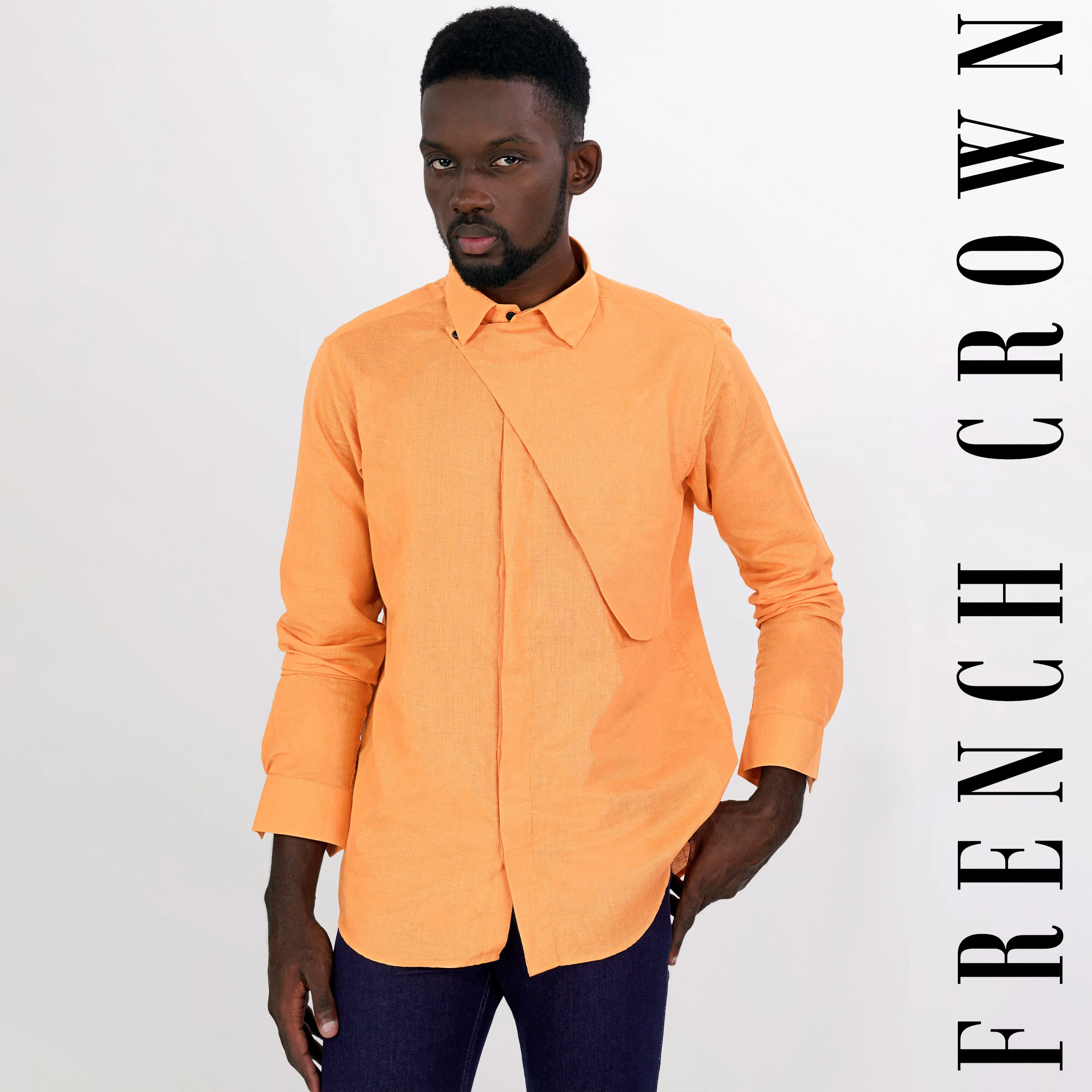 Apache Orange Luxurious Linen Designer Shirt