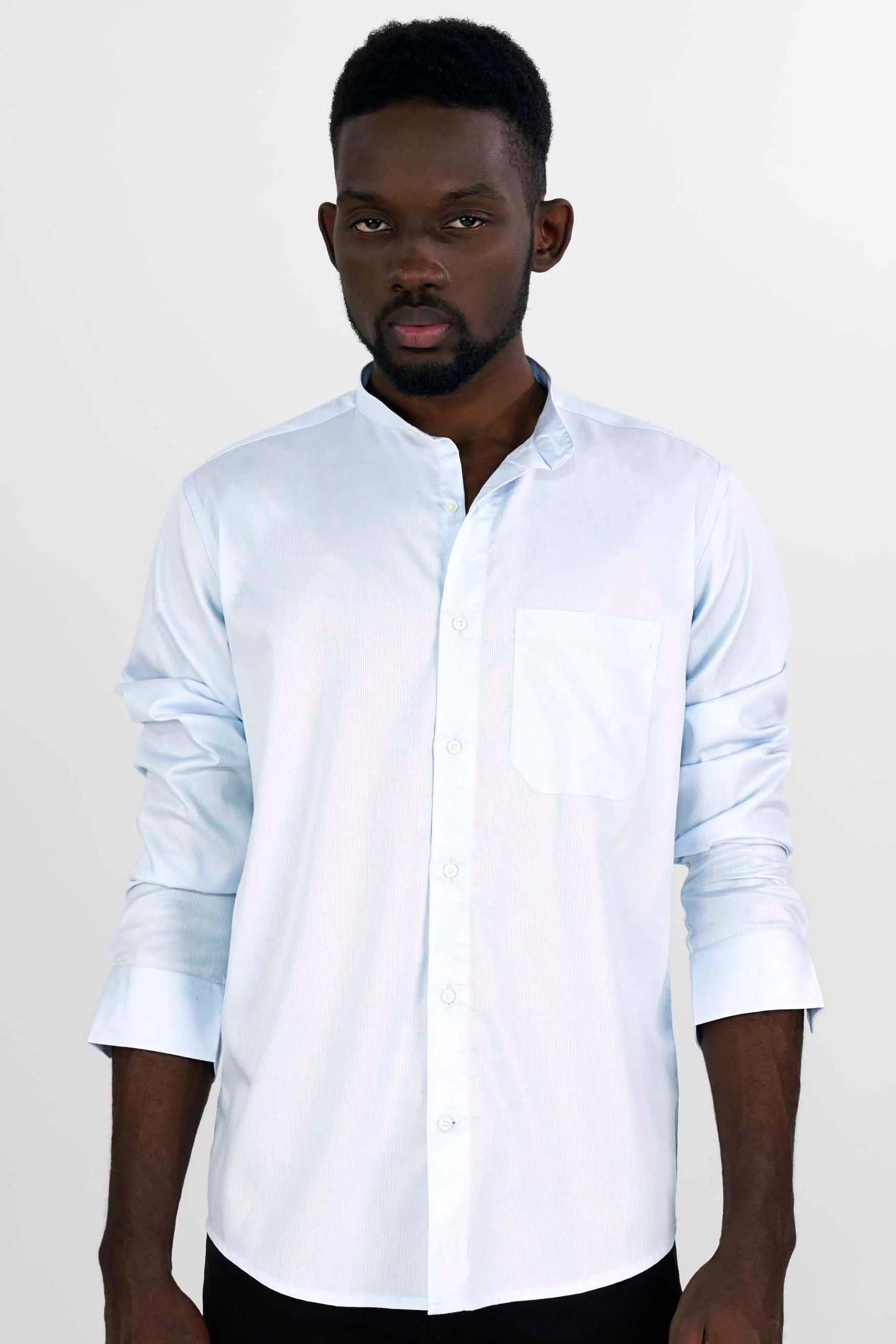 Aqua Blue Pinstriped  Dobby Textured Premium Giza Cotton Shirt