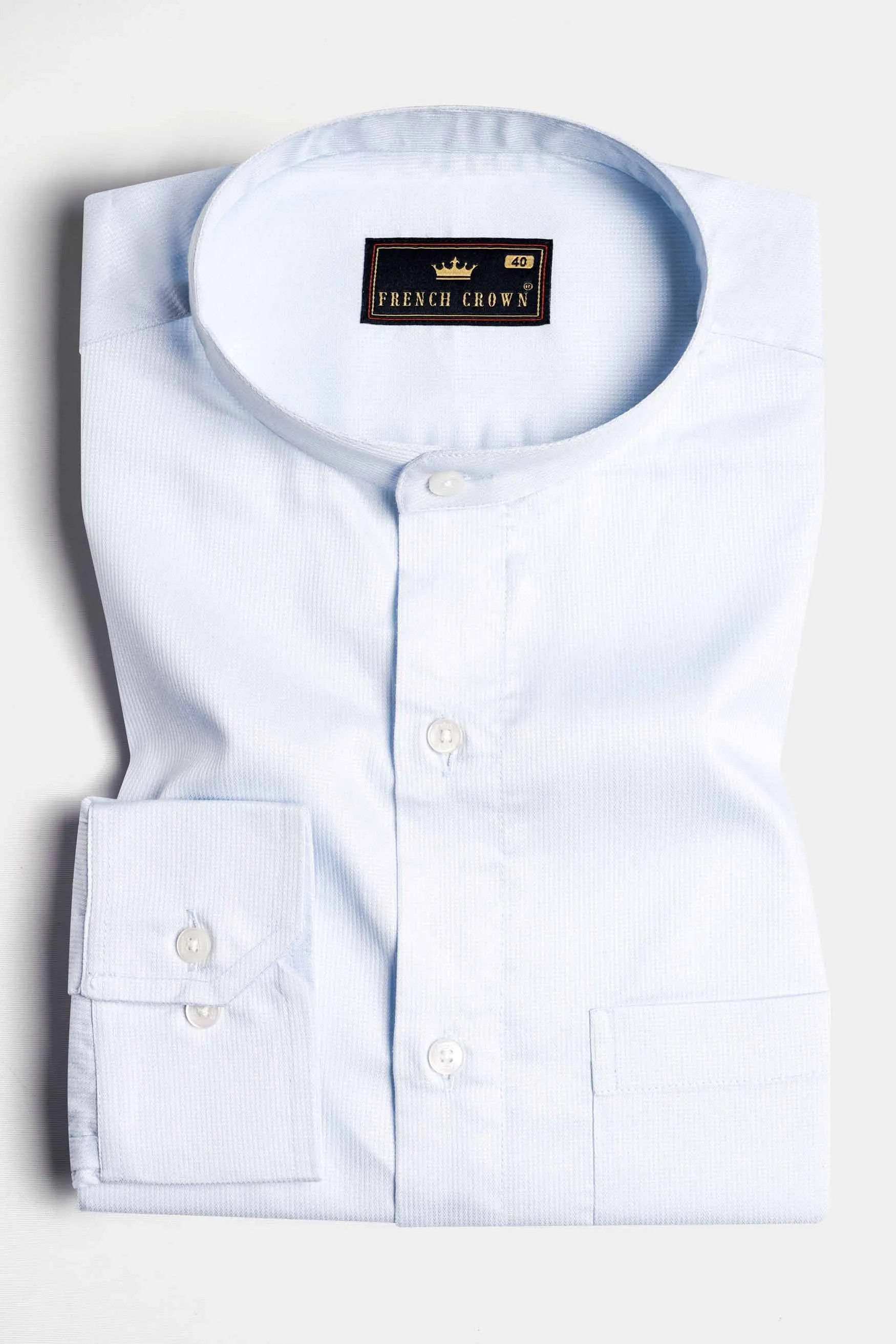 Aqua Blue Pinstriped Dobby Textured Premium Giza Cotton Shirt