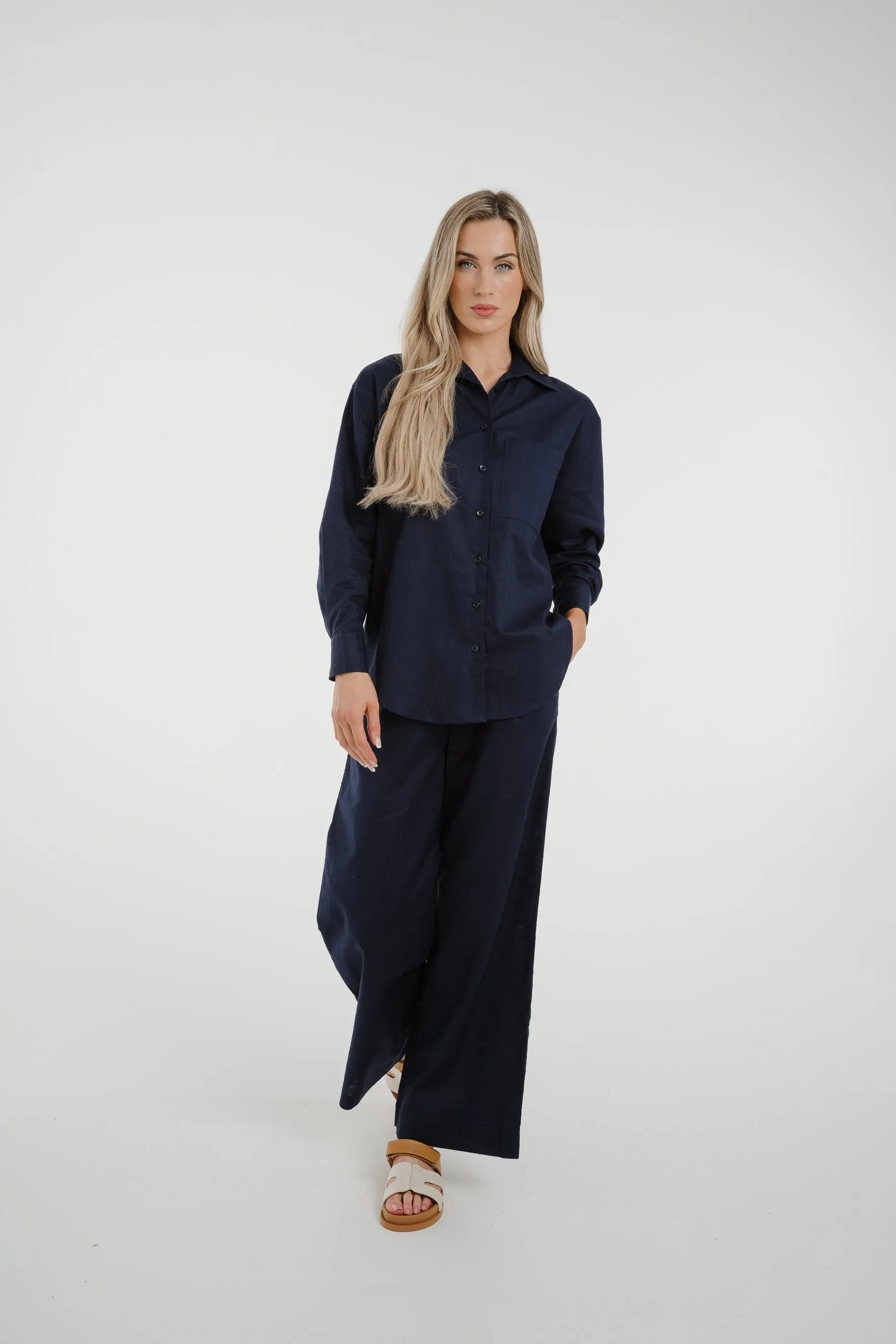 Arabella Linen Mix Trousers In Navy