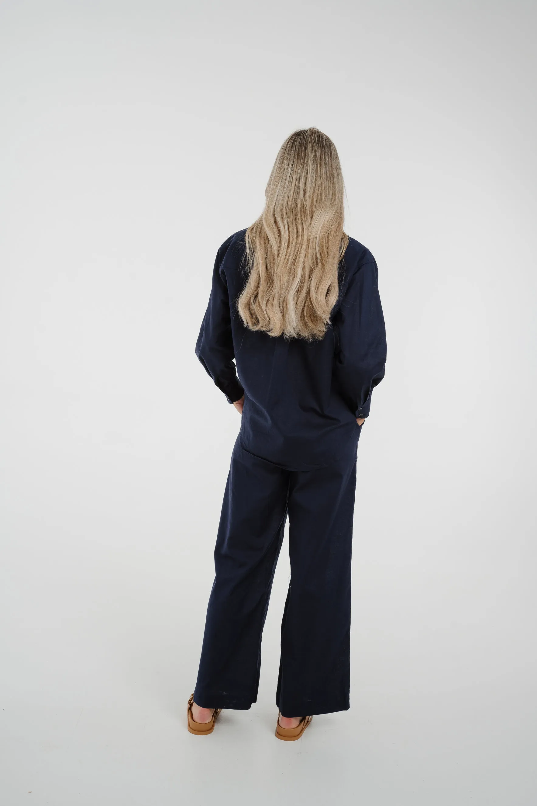 Arabella Linen Mix Trousers In Navy