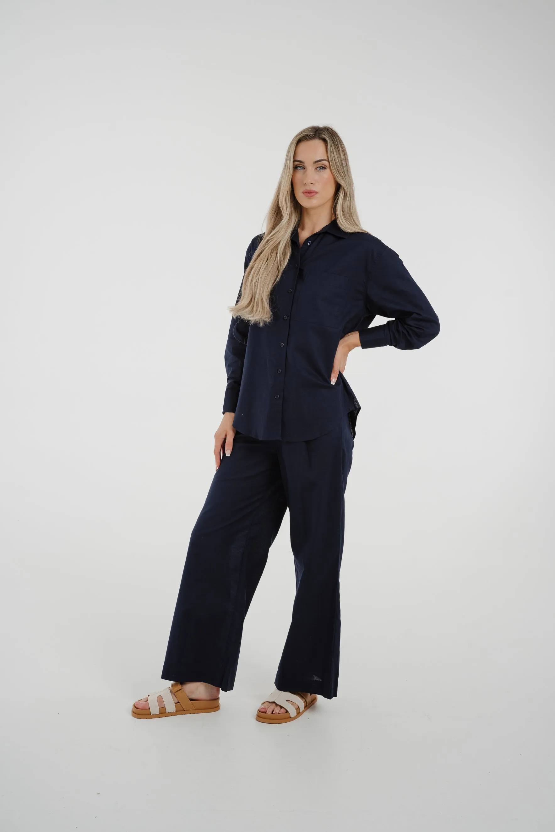 Arabella Linen Mix Trousers In Navy