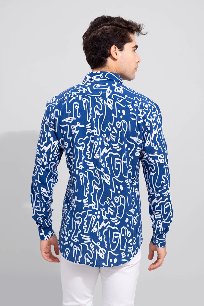 Arabic Doodle Blue Shirt