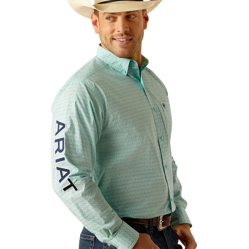 Ariat Men's Team Gian Classic Fit Light Aqua Long Sleeve Button Down Shirt 10048394