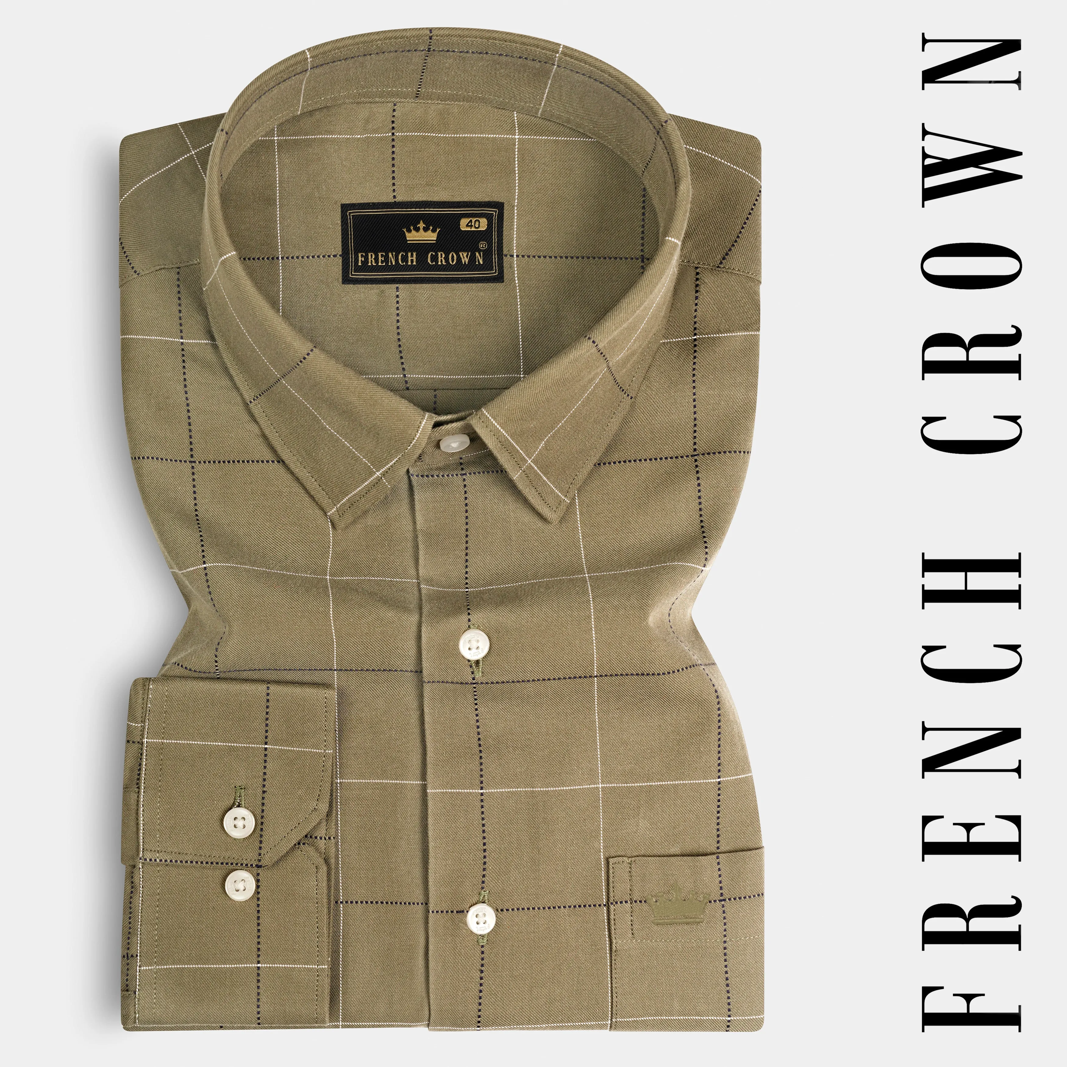 Arrowtown Brown Checked Dobby Textured Premium Giza Cotton Shirt