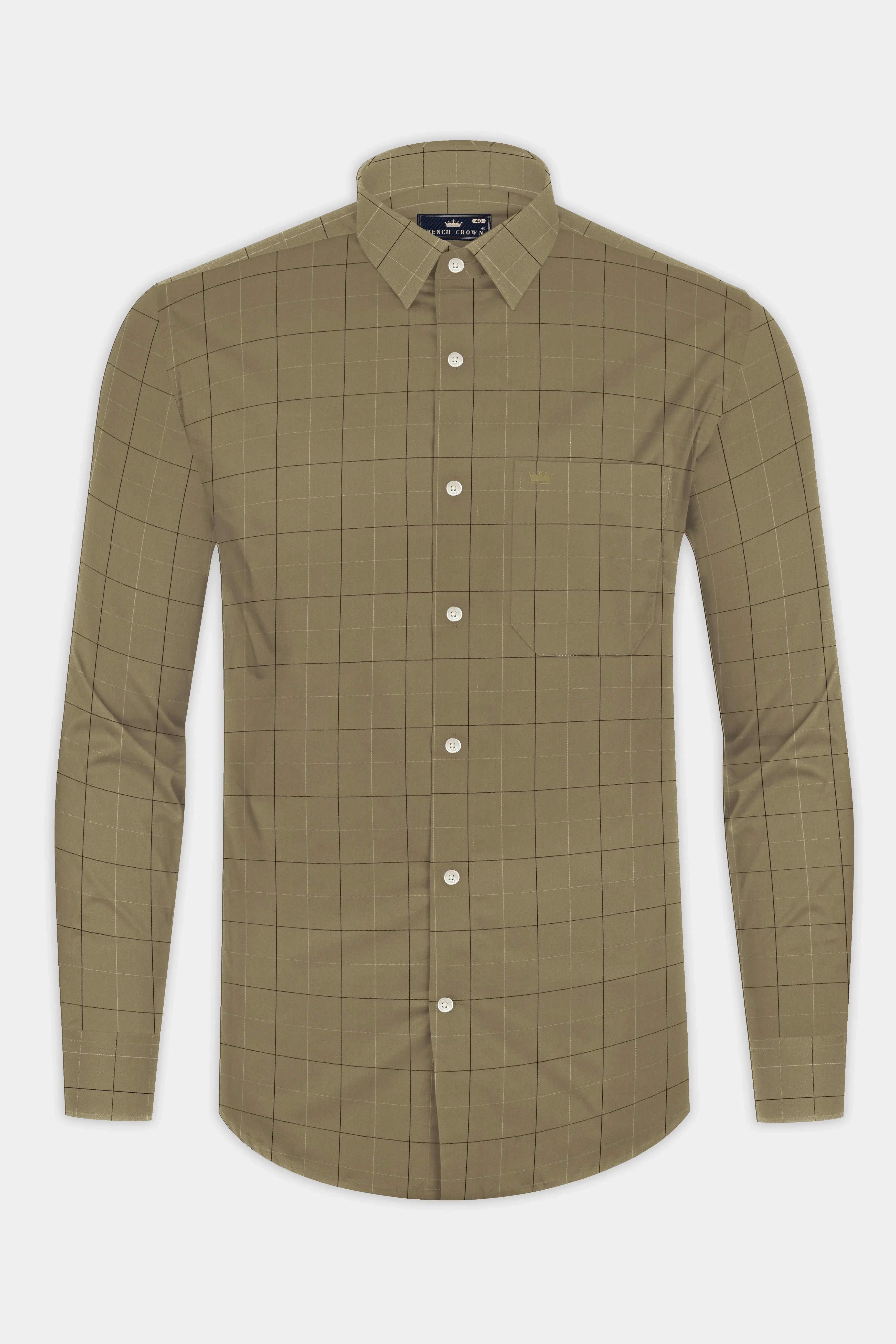 Arrowtown Brown Checked Dobby Textured Premium Giza Cotton Shirt