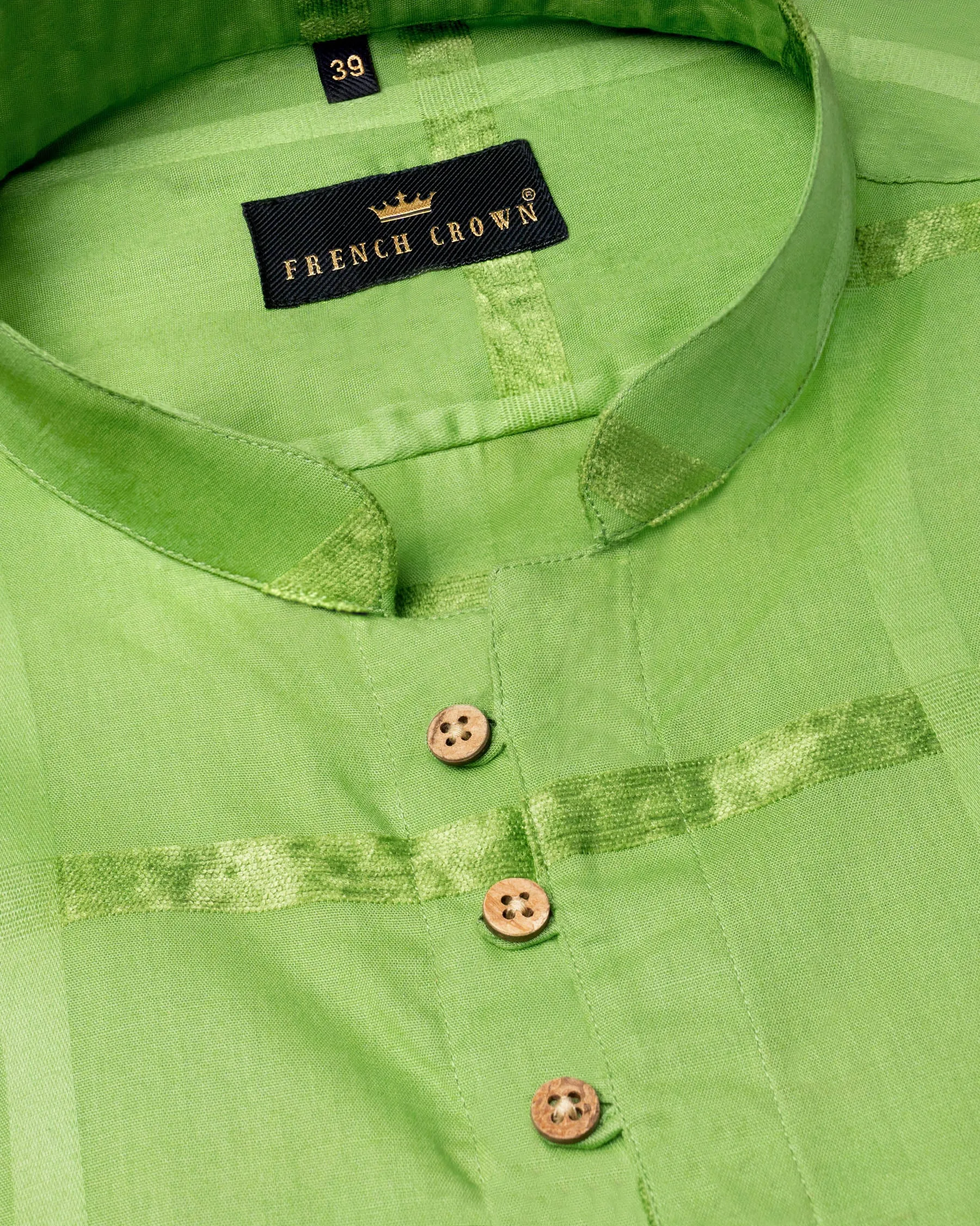 Asparagus Green Velvet Windowpane Dobby Textured Premium Giza Cotton Kurta Shirt