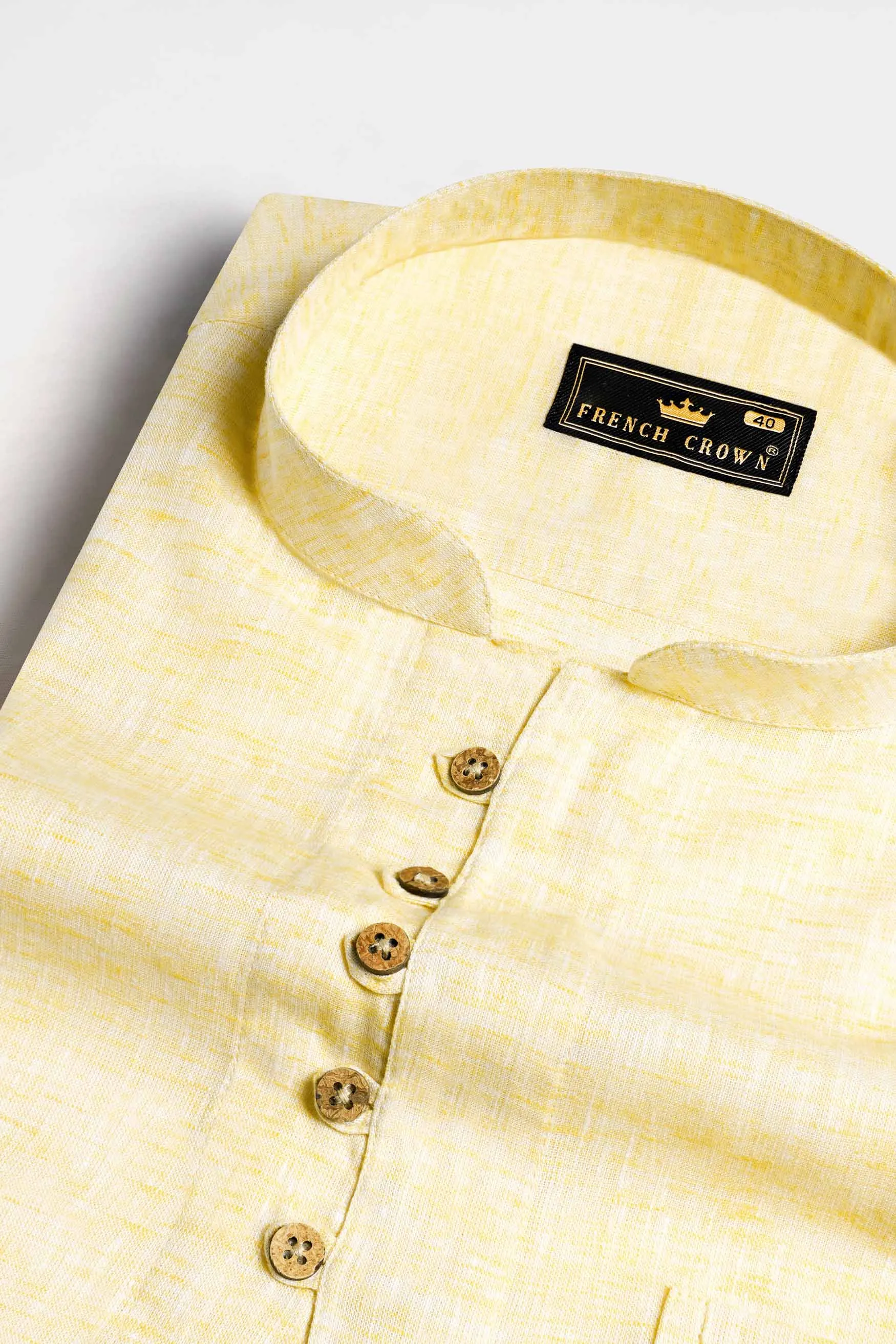 Astra Yellow Luxurious Linen Kurta Shirt