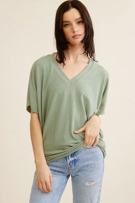 Aurora Bliss Short Sleeve Vneck Crepe Hachi Top