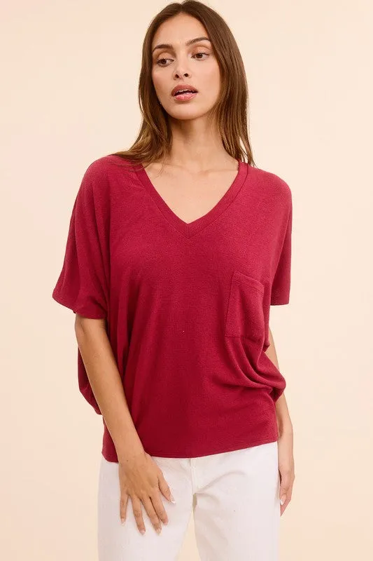 Aurora Bliss Short Sleeve Vneck Crepe Hachi Top