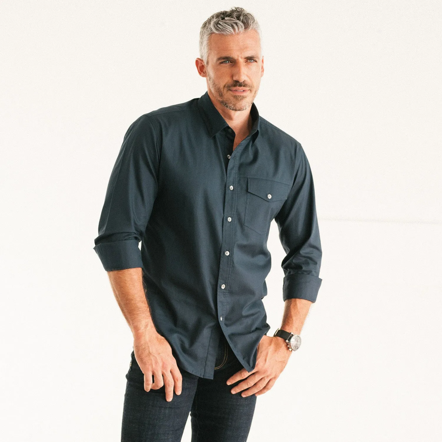 Author Casual Shirt – Dark Navy Cotton Twill (V1)