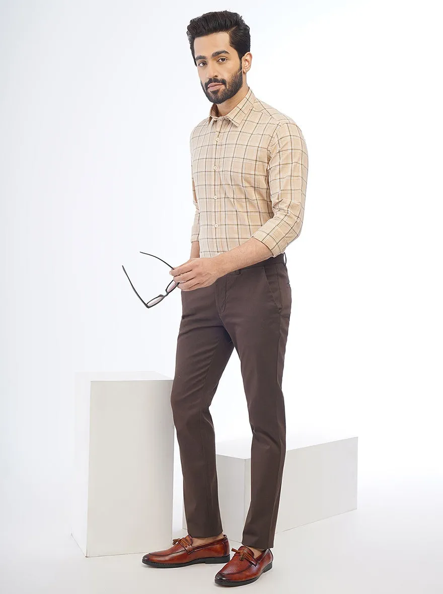 Beige Checked Smart Fit Semi Casual Shirt | Greenfibre