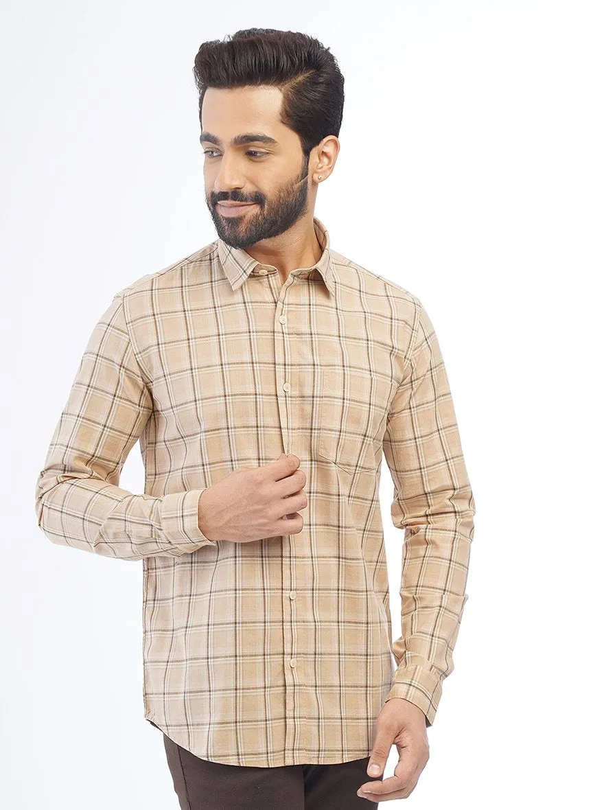 Beige Checked Smart Fit Semi Casual Shirt | Greenfibre