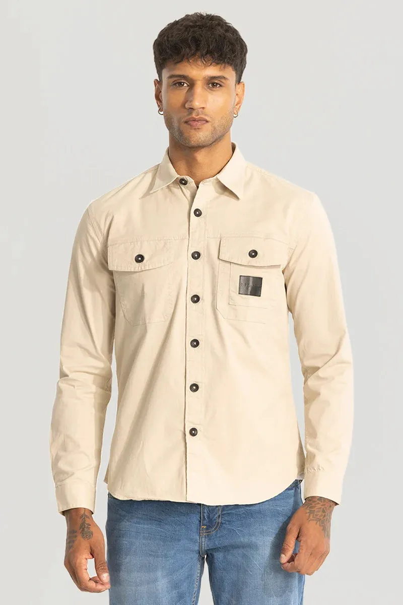 Beige Double Pocket Slim Fit Shirt