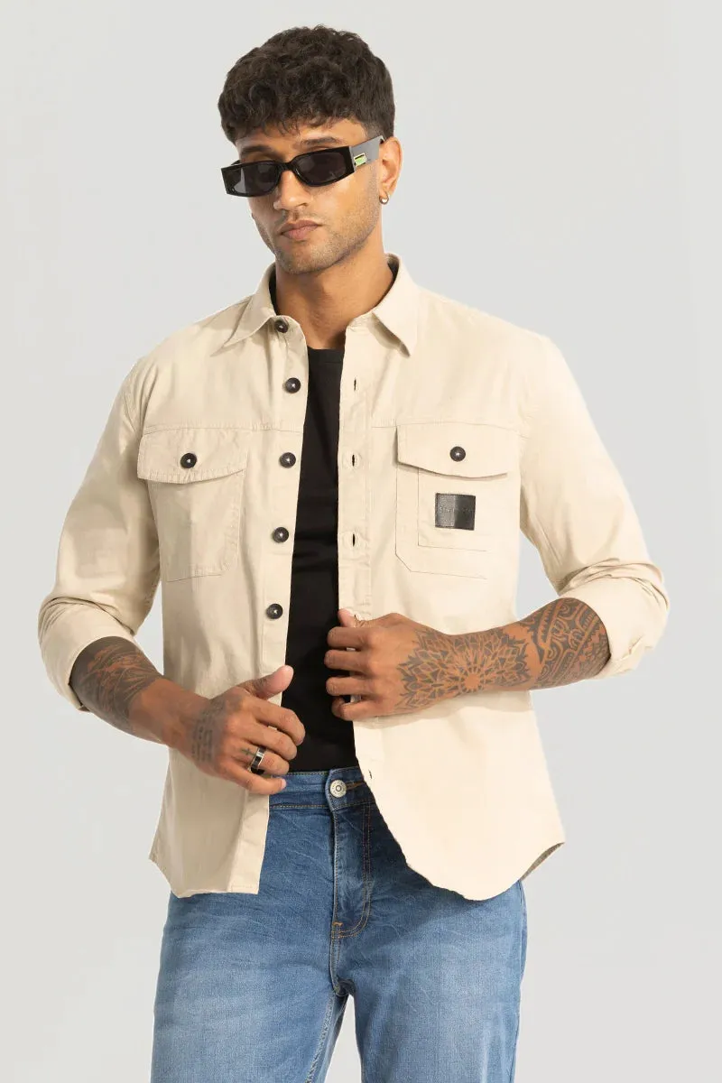 Beige Double Pocket Slim Fit Shirt