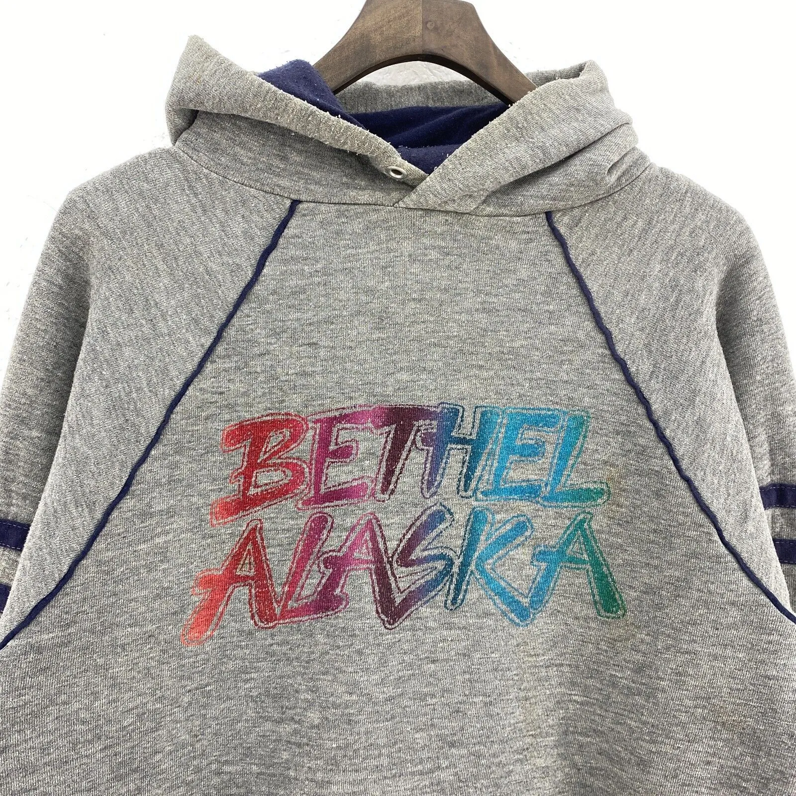 Bethel Alaska Spell Out Vintage Gray Hoodie Size L