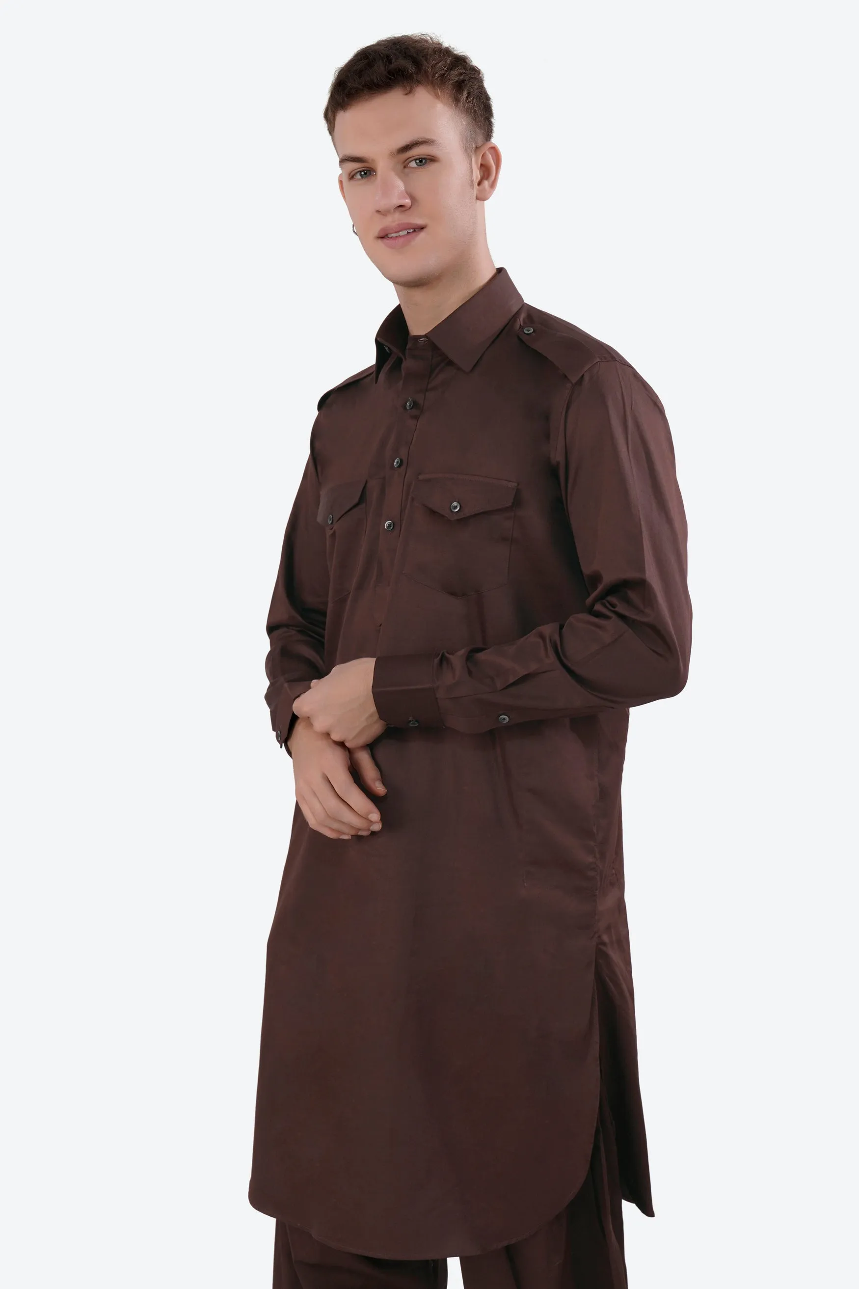 Bistre Brown Subtle Sheen Super Soft Premium Cotton Pathani