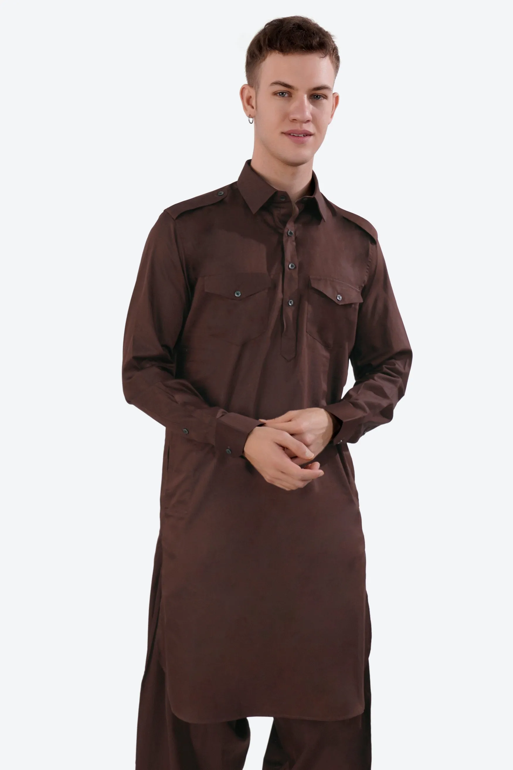 Bistre Brown Subtle Sheen Super Soft Premium Cotton Pathani