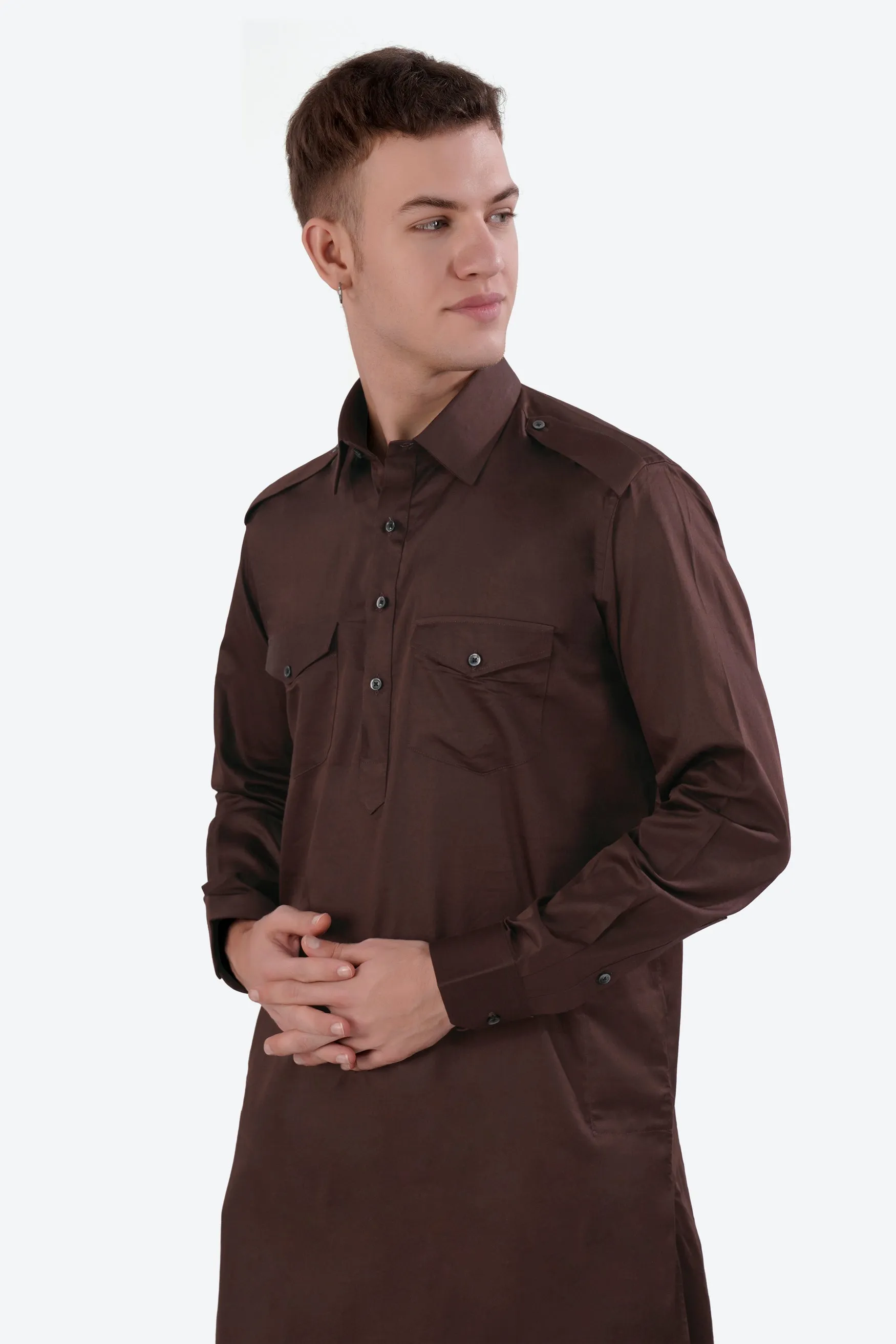 Bistre Brown Subtle Sheen Super Soft Premium Cotton Pathani