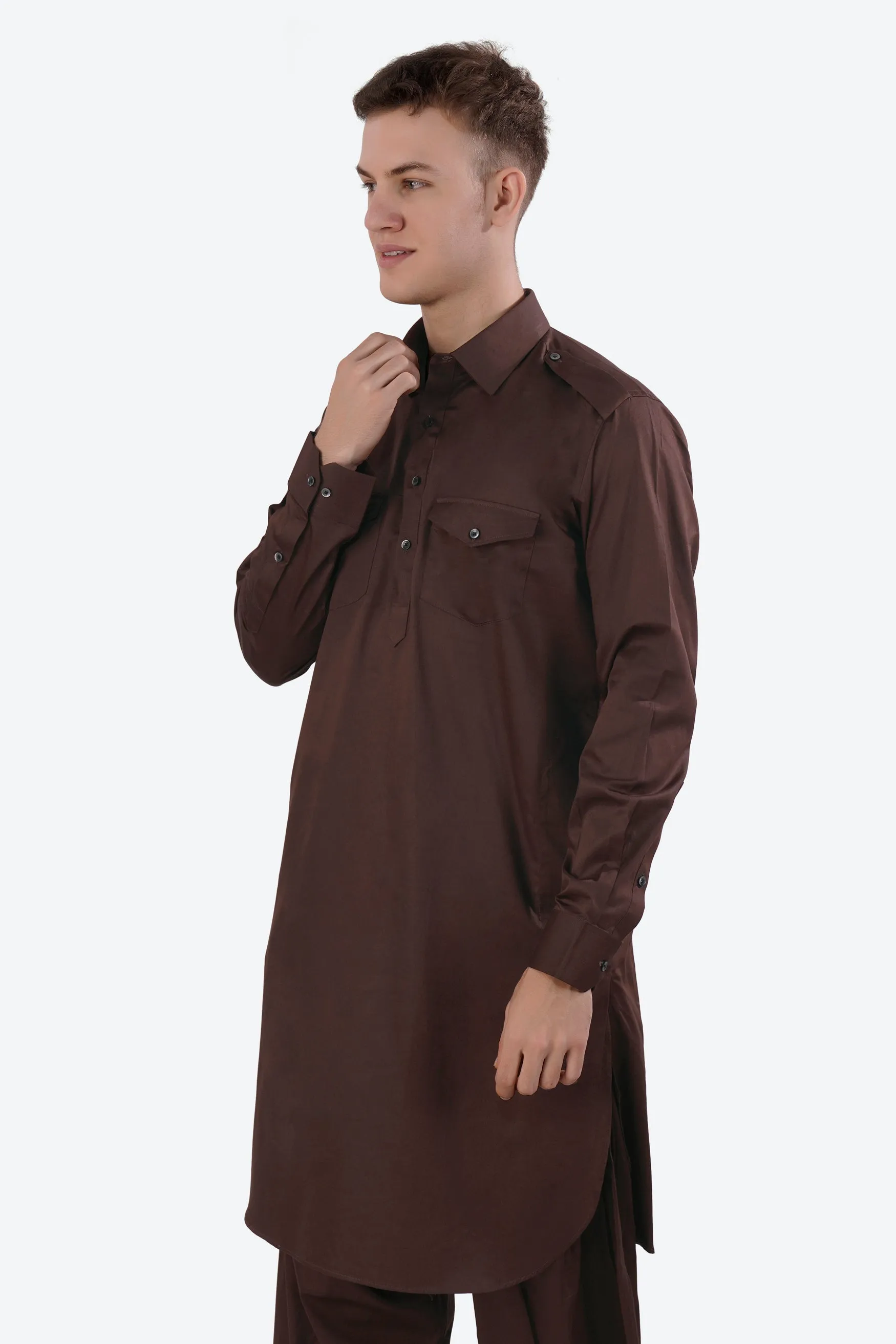 Bistre Brown Subtle Sheen Super Soft Premium Cotton Pathani