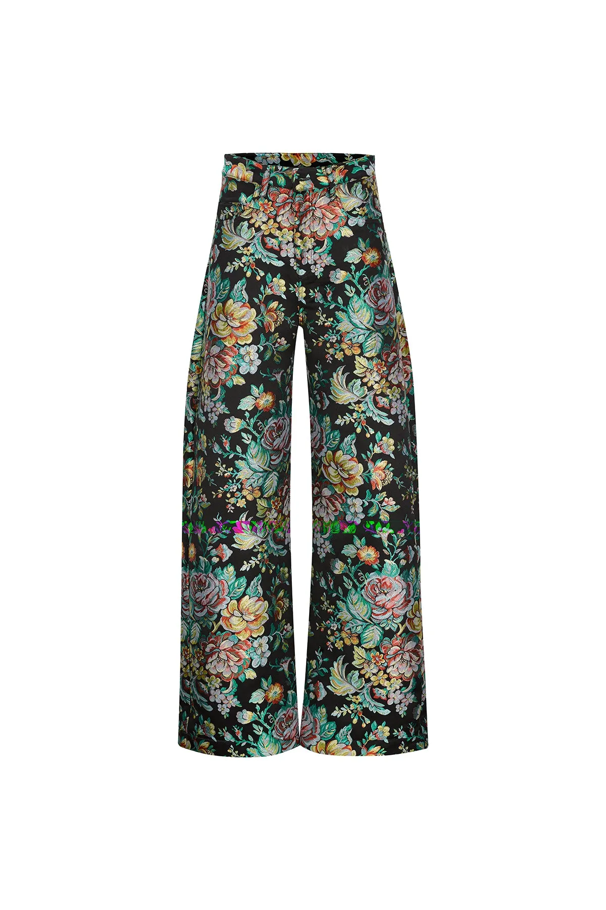 BLACK BROCADE BOYFRIEND TROUSERS