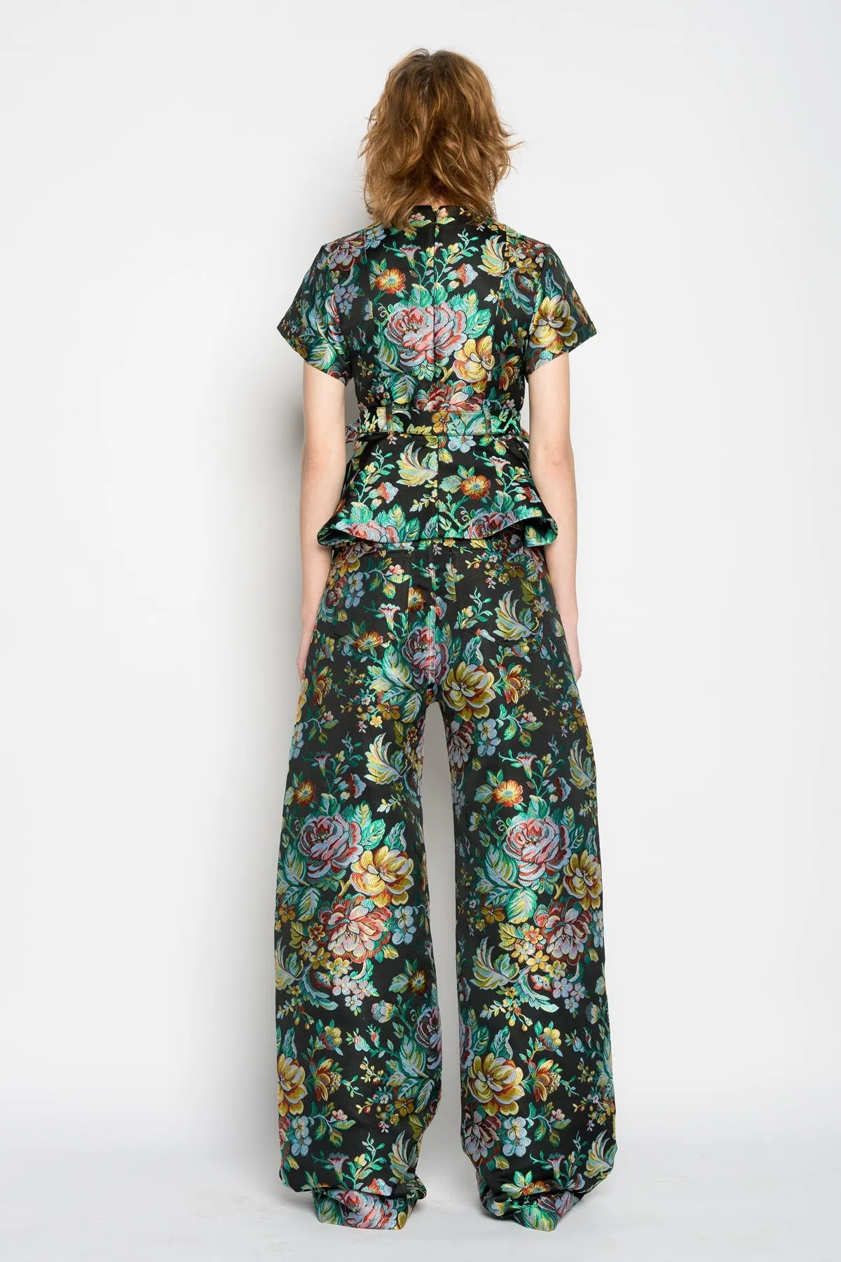 BLACK BROCADE BOYFRIEND TROUSERS