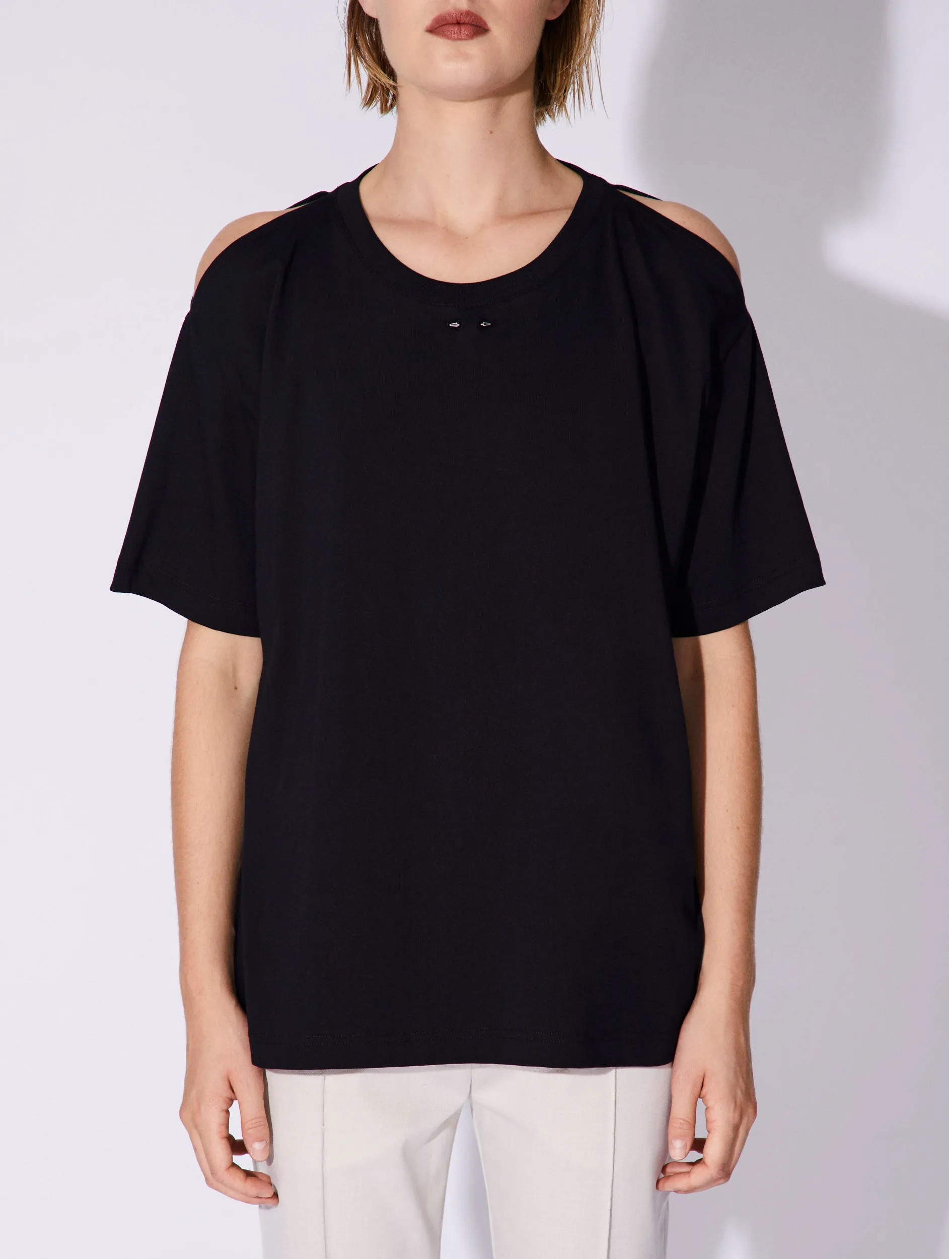 Black cotton jersey cut-out T-shirt