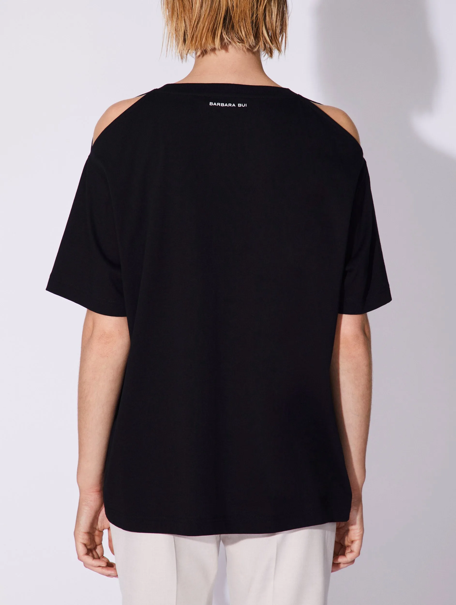 Black cotton jersey cut-out T-shirt