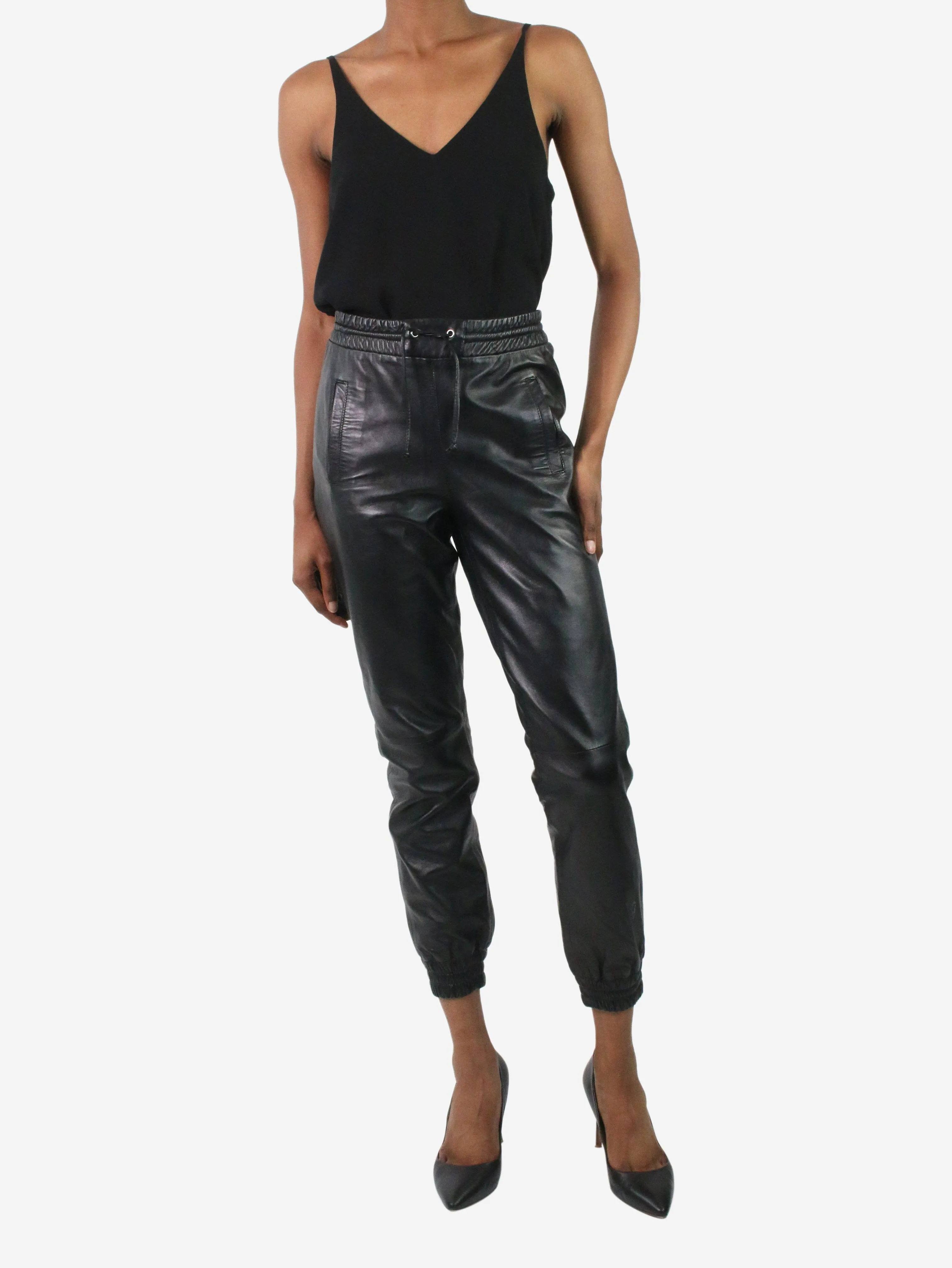 Black cuffed leather trousers - size FR 36