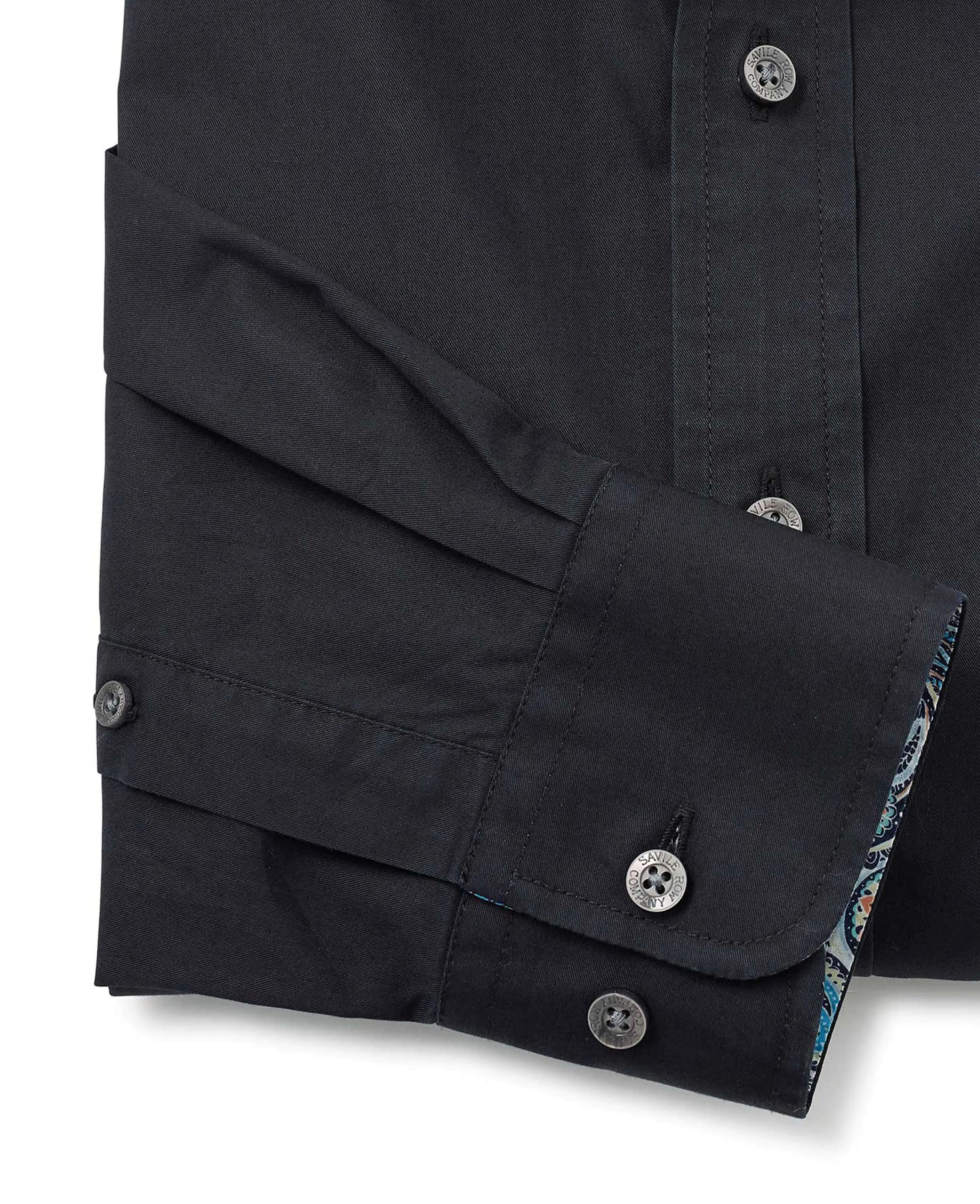 Black Fine Twill Button-Down Casual Shirt