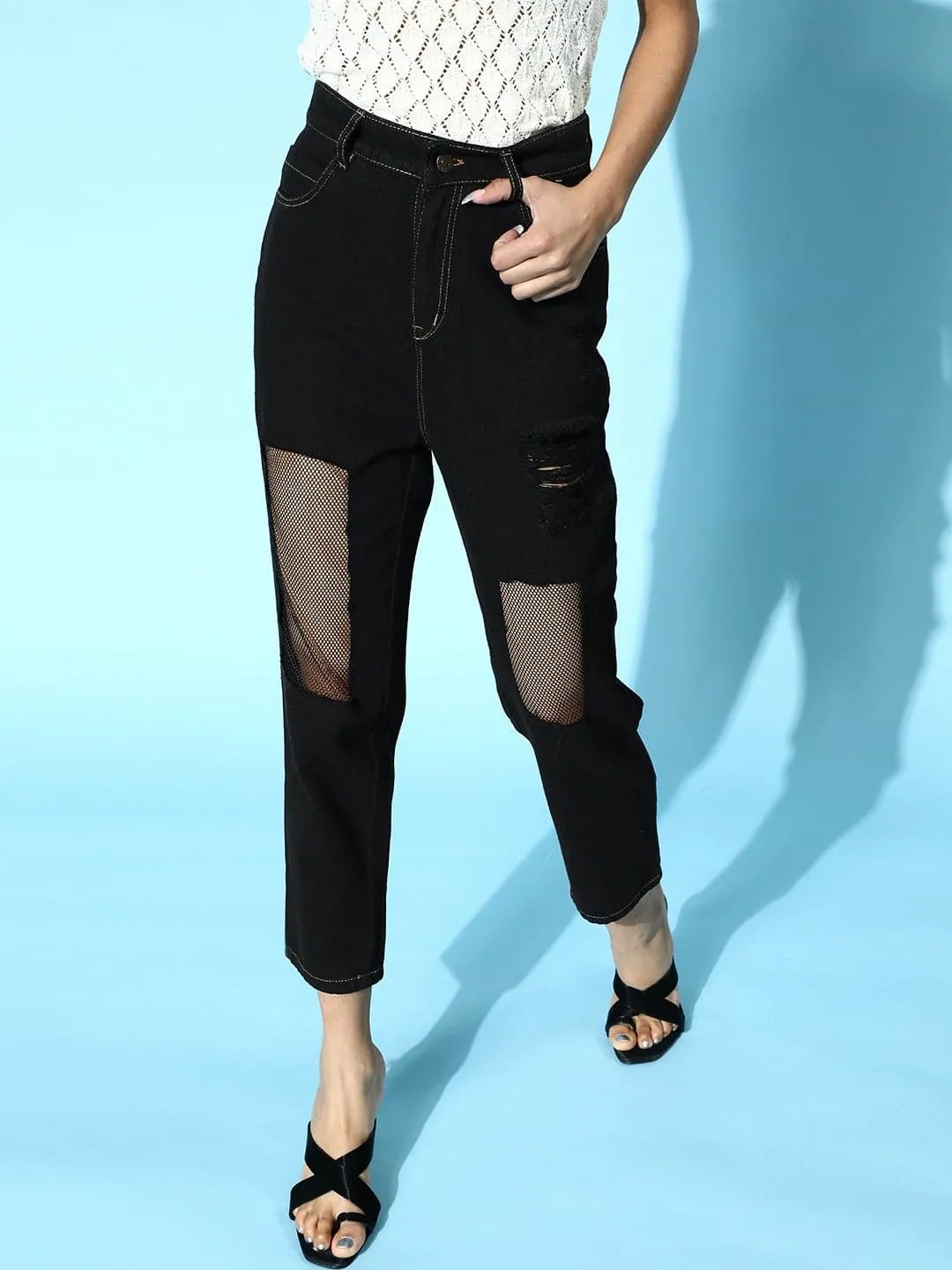 Black Mesh Net Cut Out Jeans