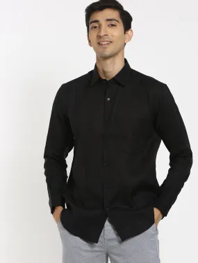 Black Solid Linen Formal Shirt