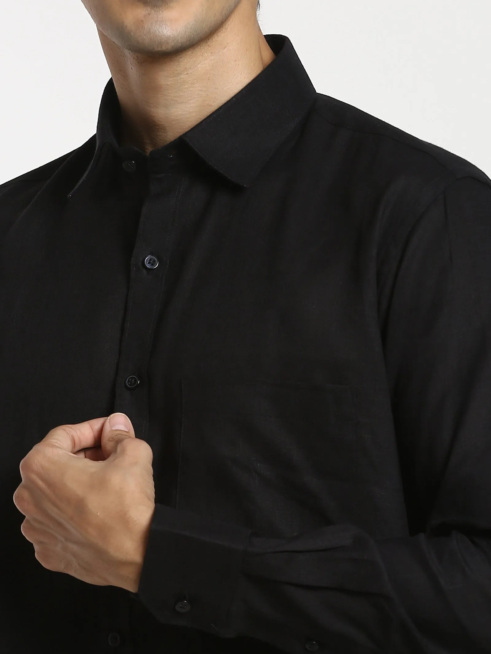 Black Solid Linen Formal Shirt