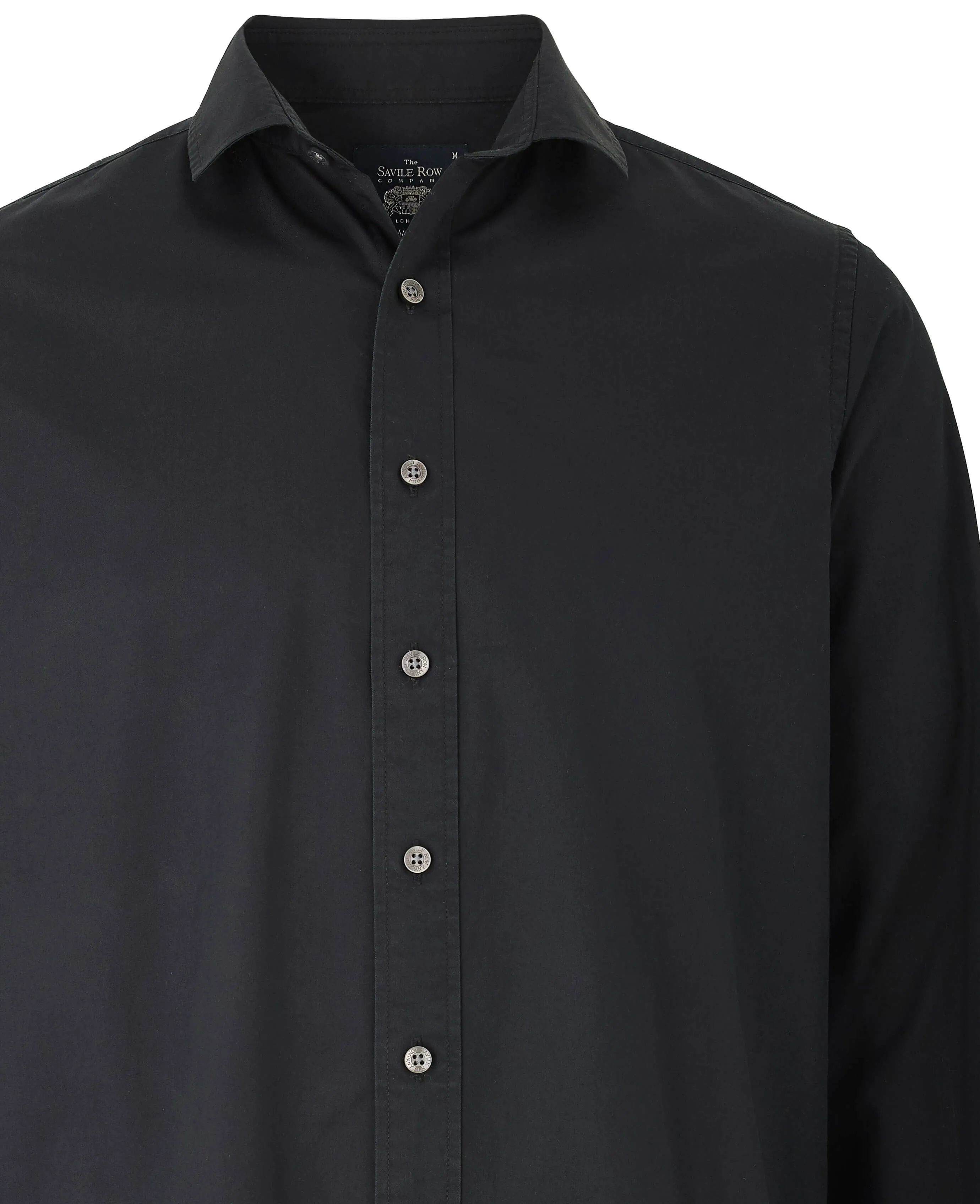 Black Twill Slim Fit Shirt in Shorter Length