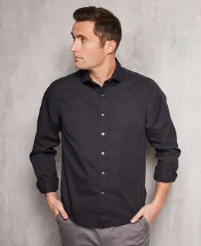 Black Twill Slim Fit Shirt in Shorter Length