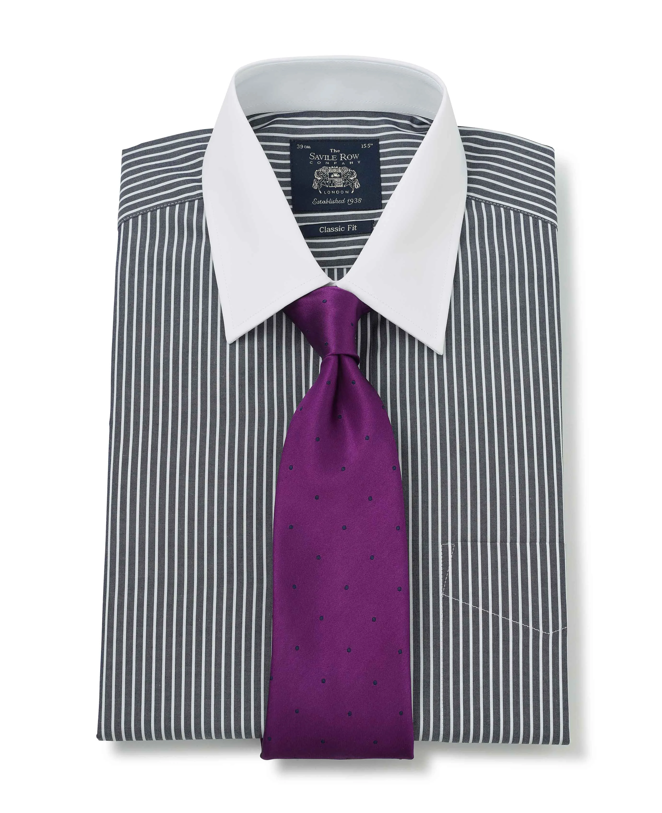 Black White Stripe Classic Fit Formal Shirt With White Collar & Cuffs - Double Cuff