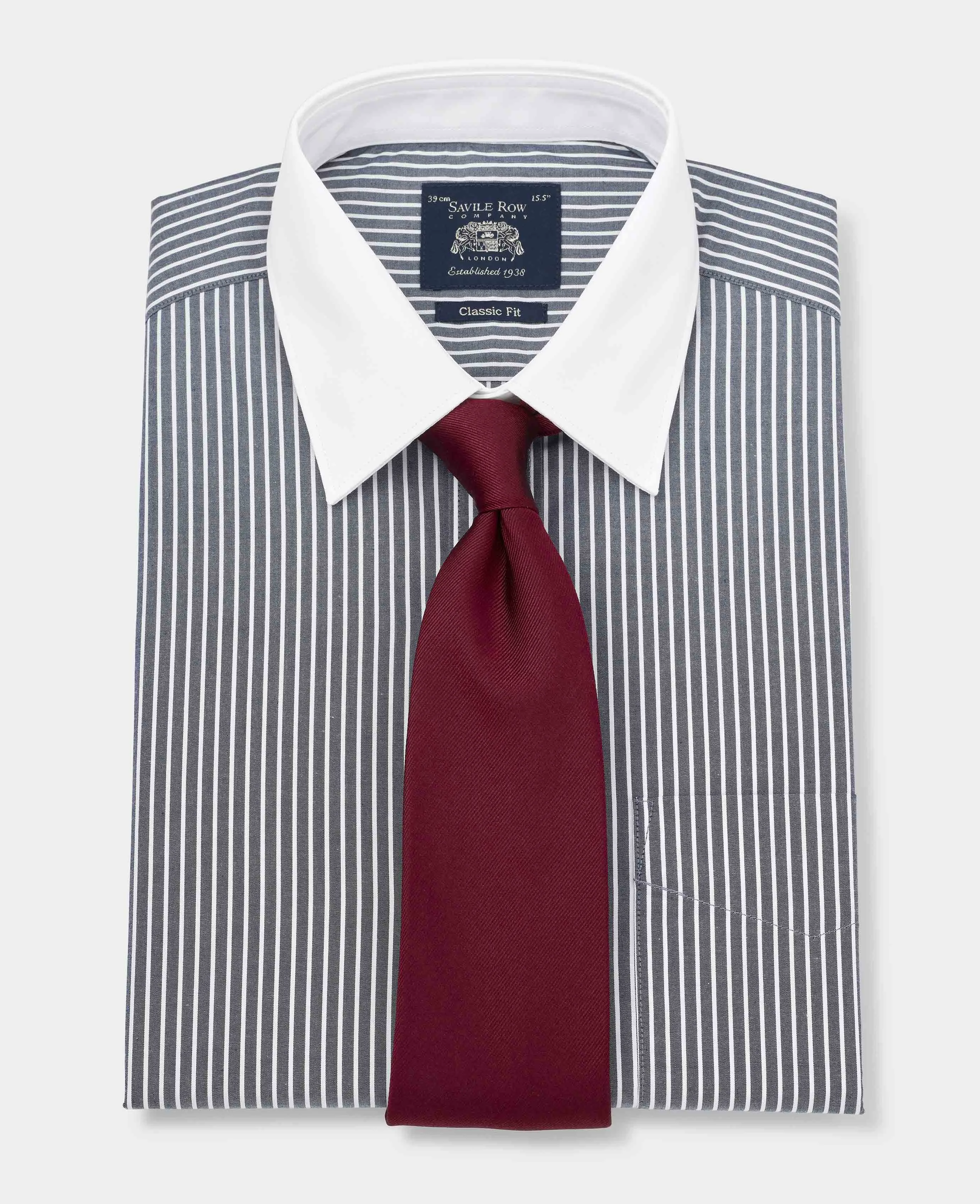 Black White Stripe Classic Fit Formal Shirt With White Collar & Cuffs - Double Cuff